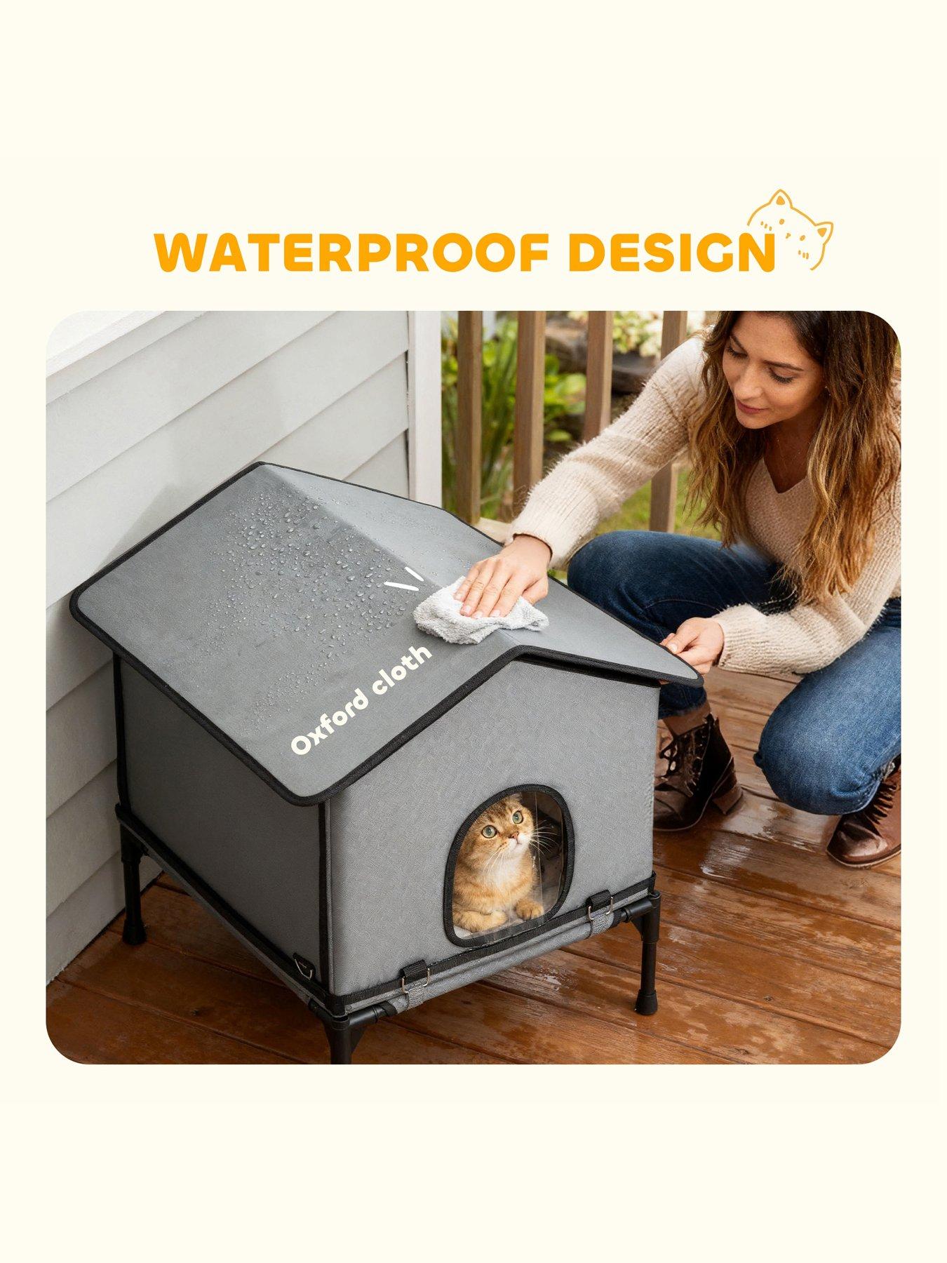 Image 5 of 7 of PawHut Outdoor Cat House, Cat Shelter with Elevated Base, Grey