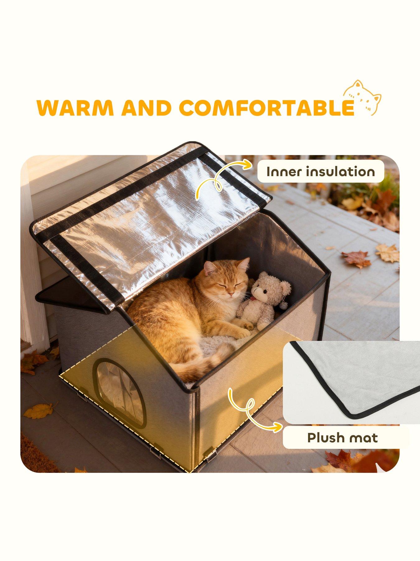 Image 6 of 7 of PawHut Outdoor Cat House, Cat Shelter with Elevated Base, Grey