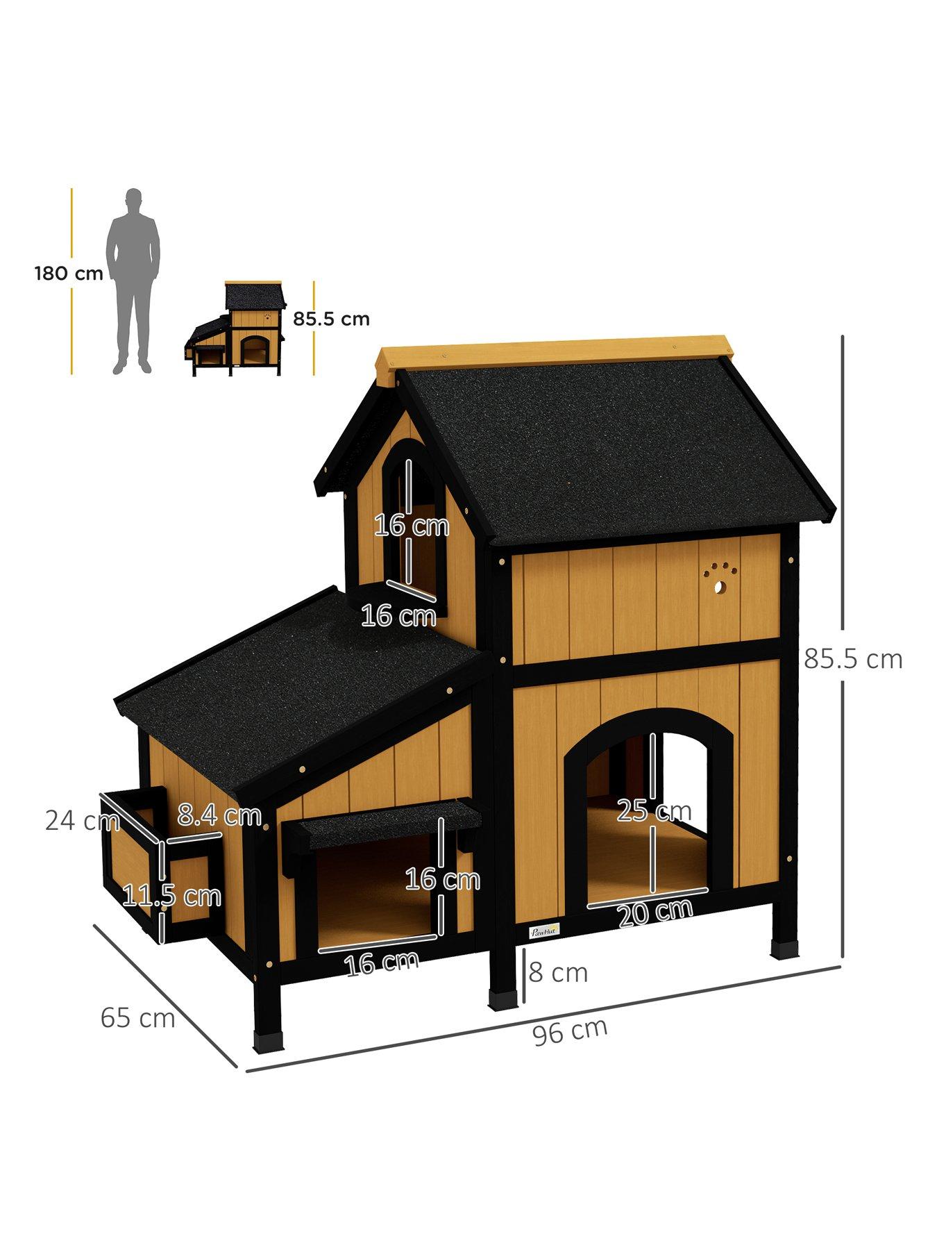 Image 4 of 7 of PawHut Wooden Outdoor Cat House w/ Flower Pot, Windows, Multiple Entrances