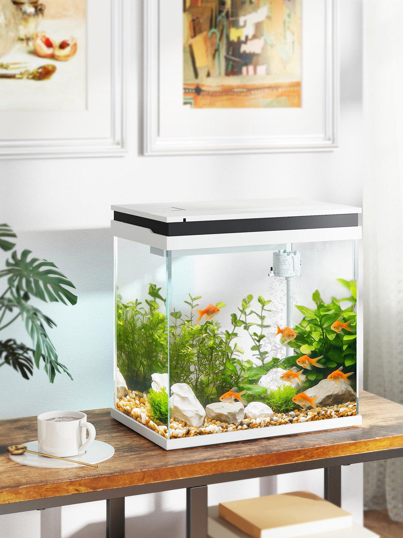 PawHut 26L Small Fish Tank with Filter System, LED Lights, Water Pump, White