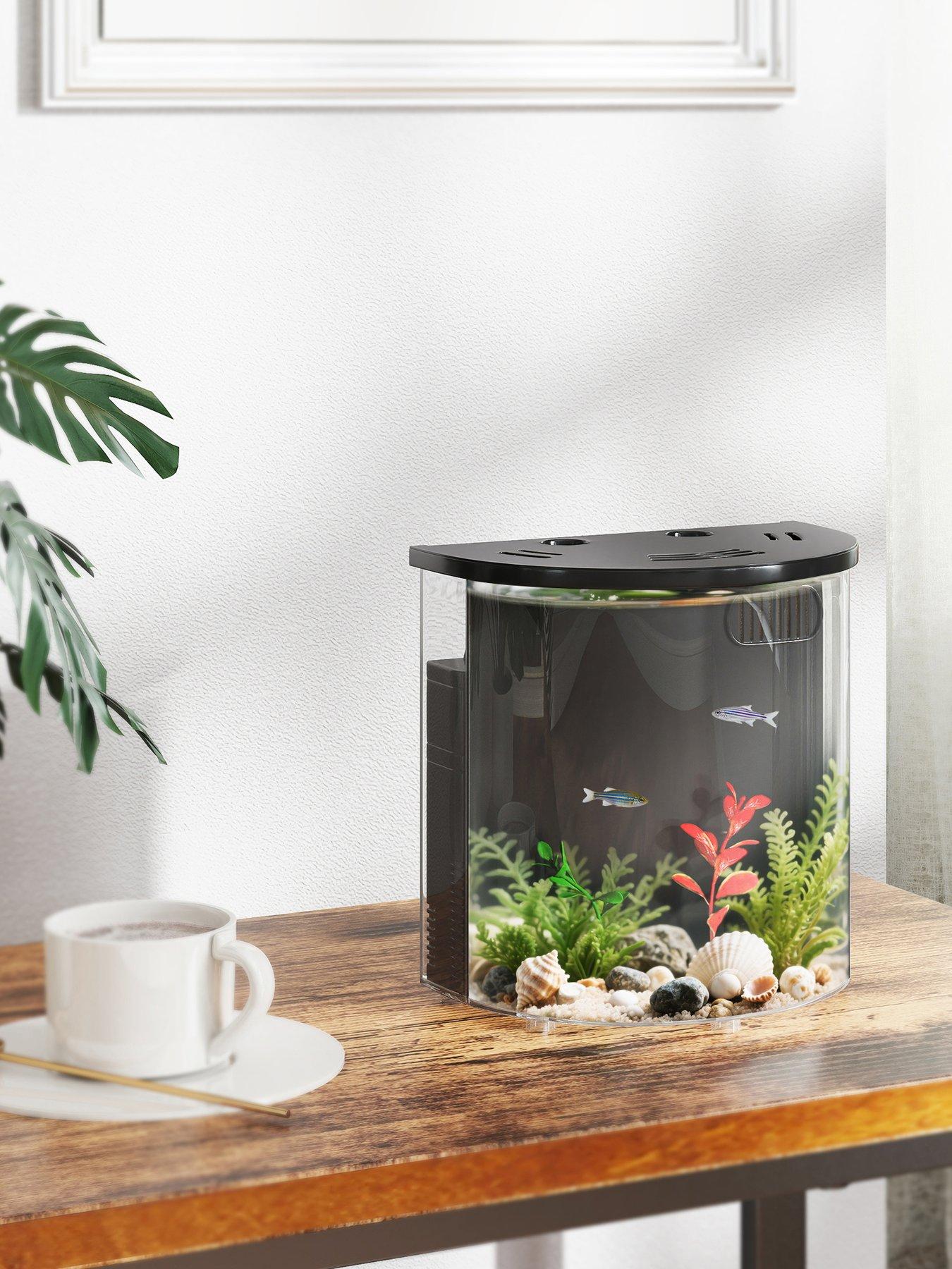 PawHut Fish Tank, 3L Nano Aquarium Starter Kit with Filter System, LED Light