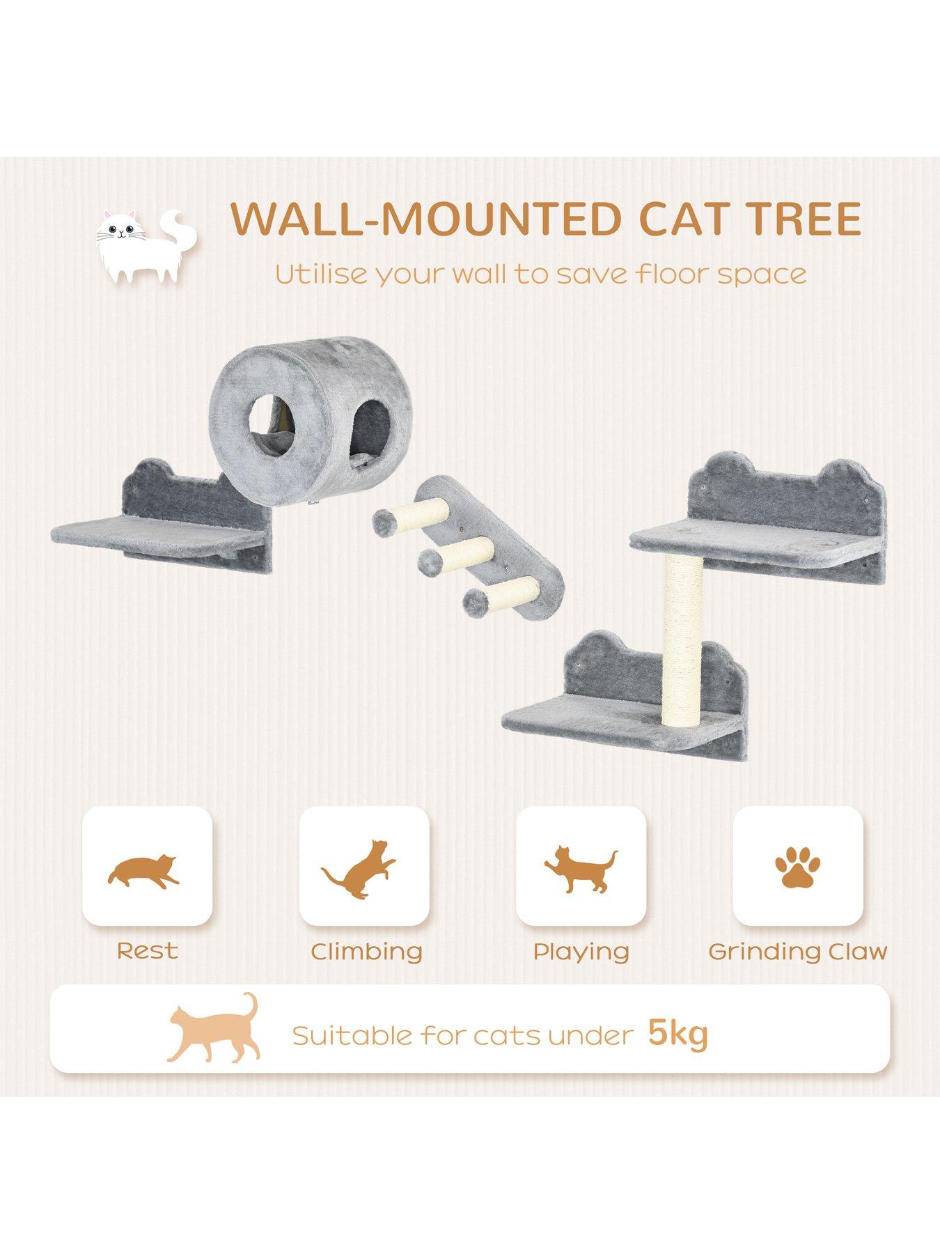 Image 4 of 7 of PawHut Cat Wall Furniture with Platforms, Steps, Perch, Cat House - Grey