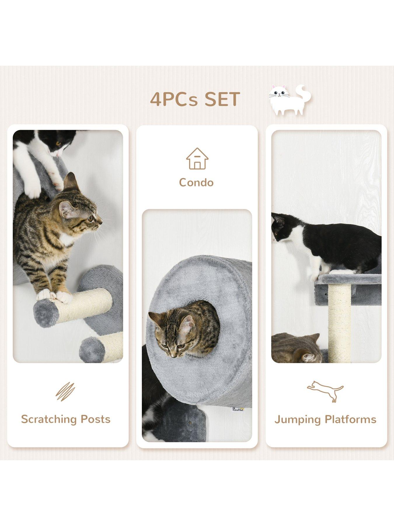 Image 5 of 7 of PawHut Cat Wall Furniture with Platforms, Steps, Perch, Cat House - Grey