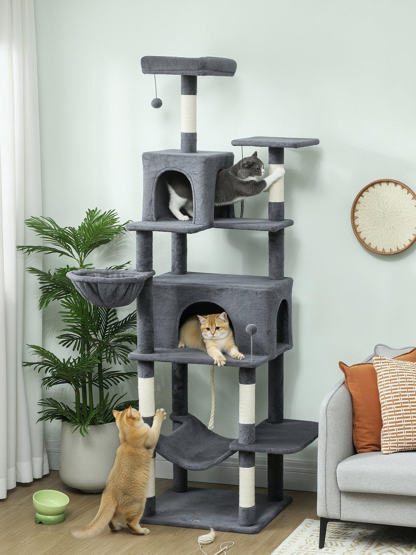 PawHut Cat Tree, 202cm Cat Tower with 2 Condos, 2 Hammocks, 2 Perches