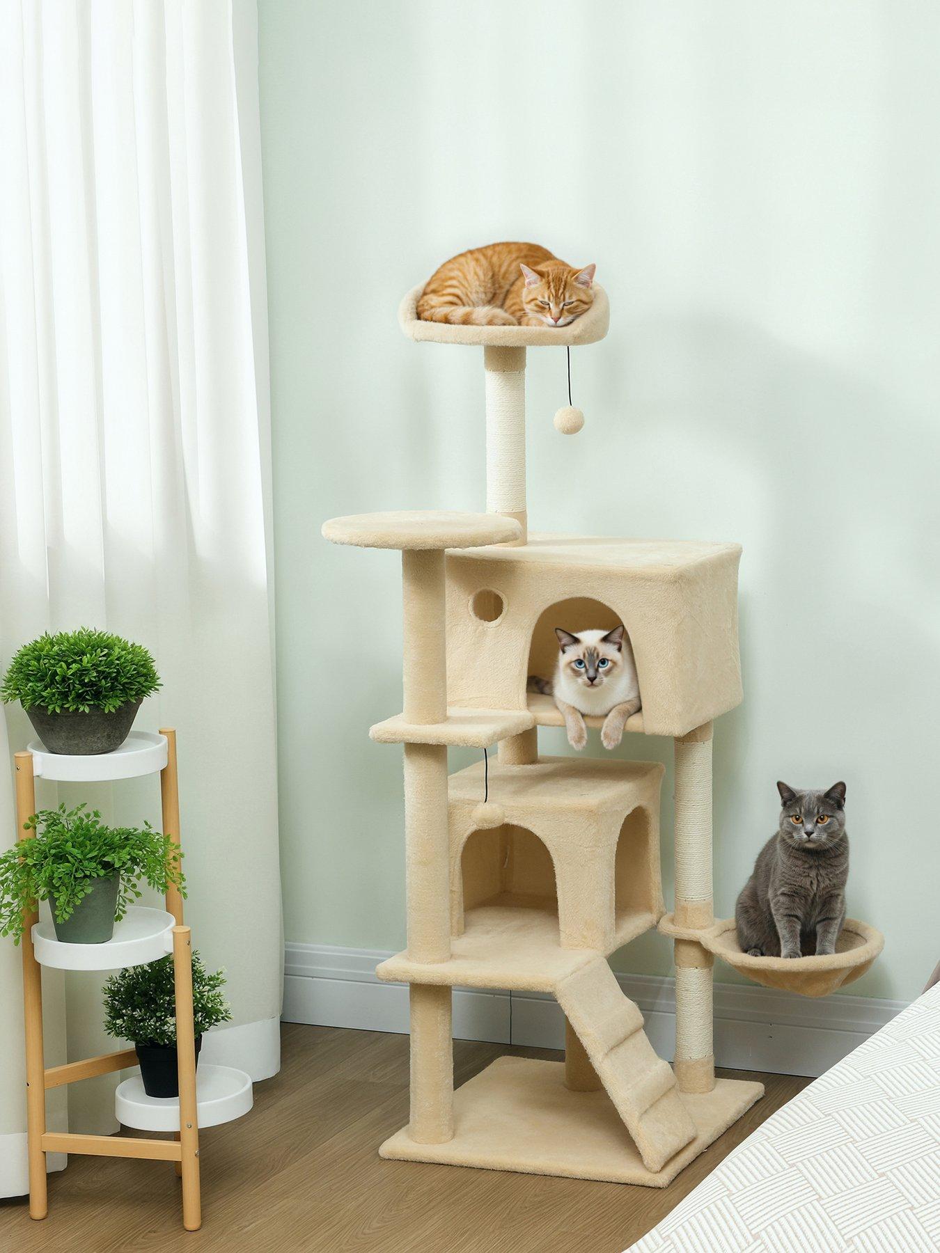 PawHut 140cm Cat Tree Tower with Sisal Scratching Posts, Condos, Beige
