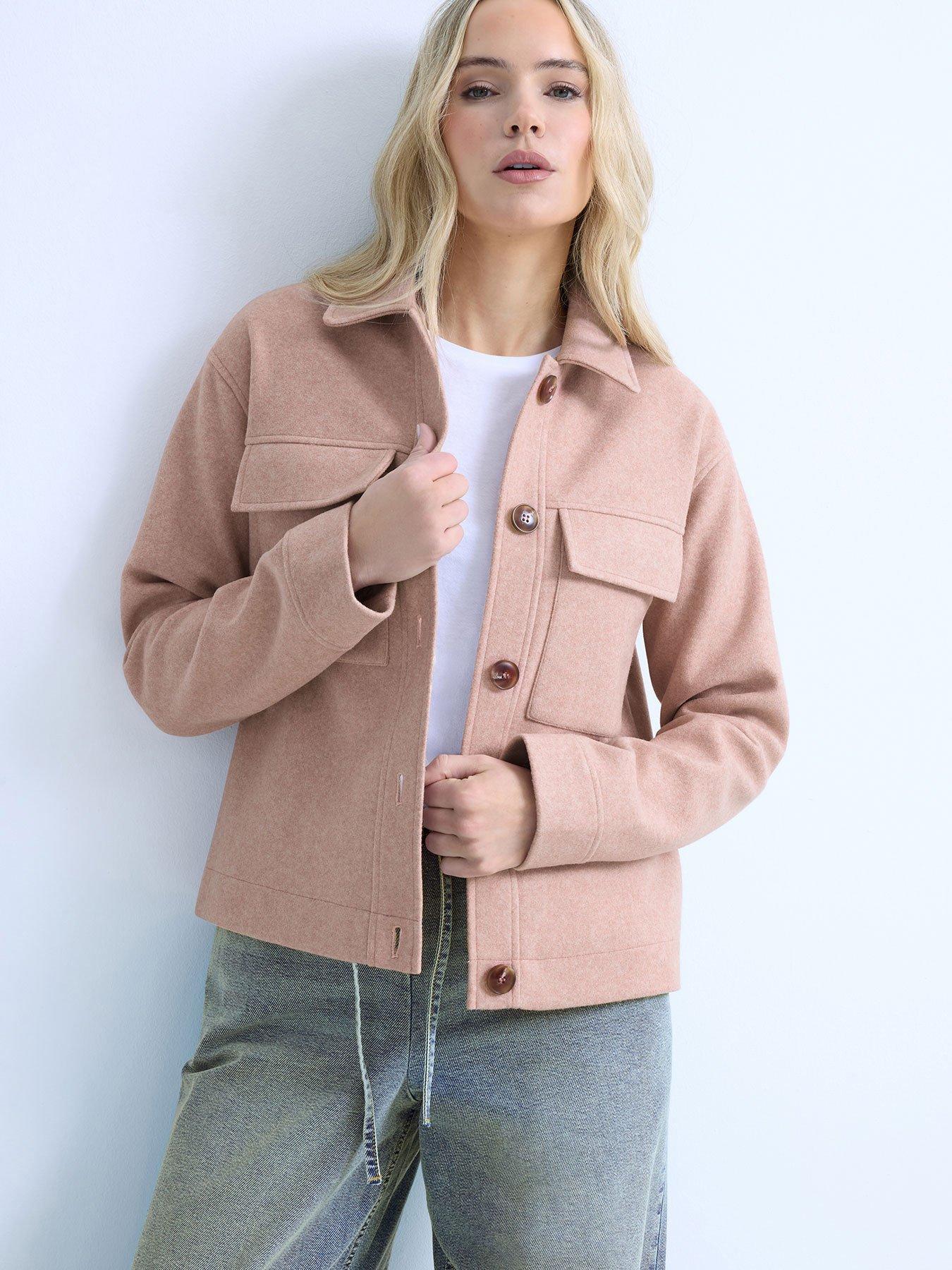 Long Tall Sally Tall Faux Wool Trucker Jacket - Pink