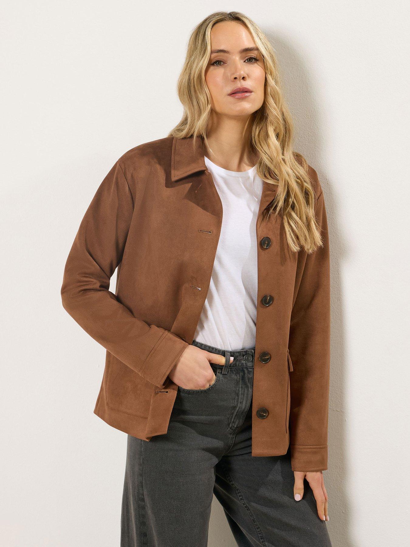 Long Tall Sally Tall Suedette Trucker Jacket - Brown