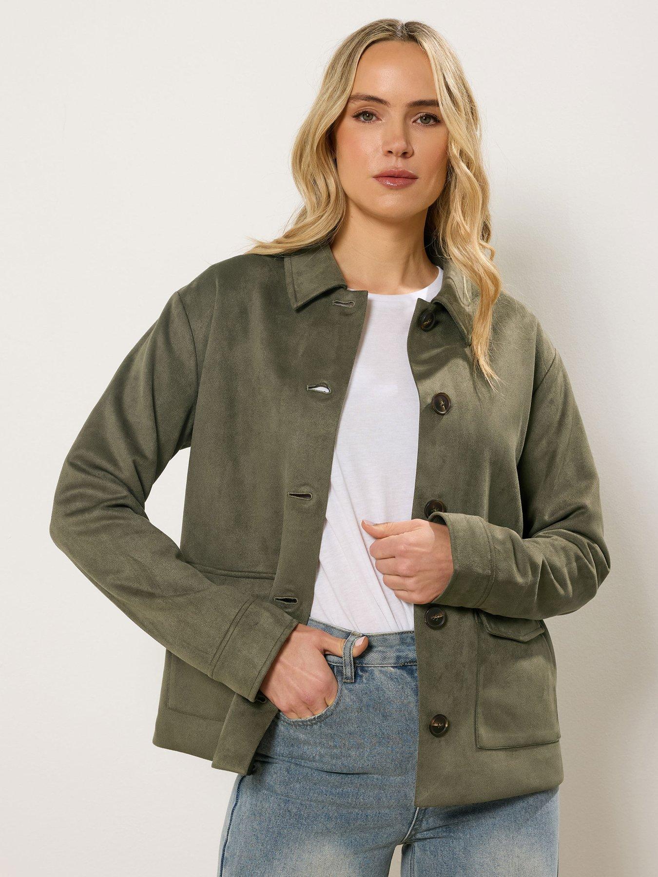Long Tall Sally Tall Suedette Trucker Jacket - Khaki Green