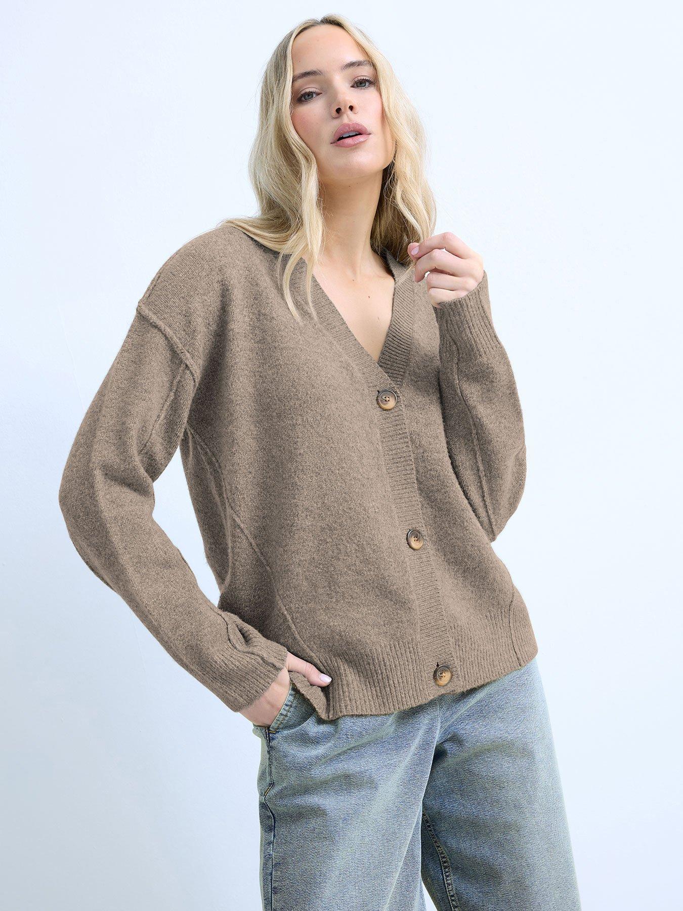 Long Tall Sally Seam Detail Cardigan - Brown