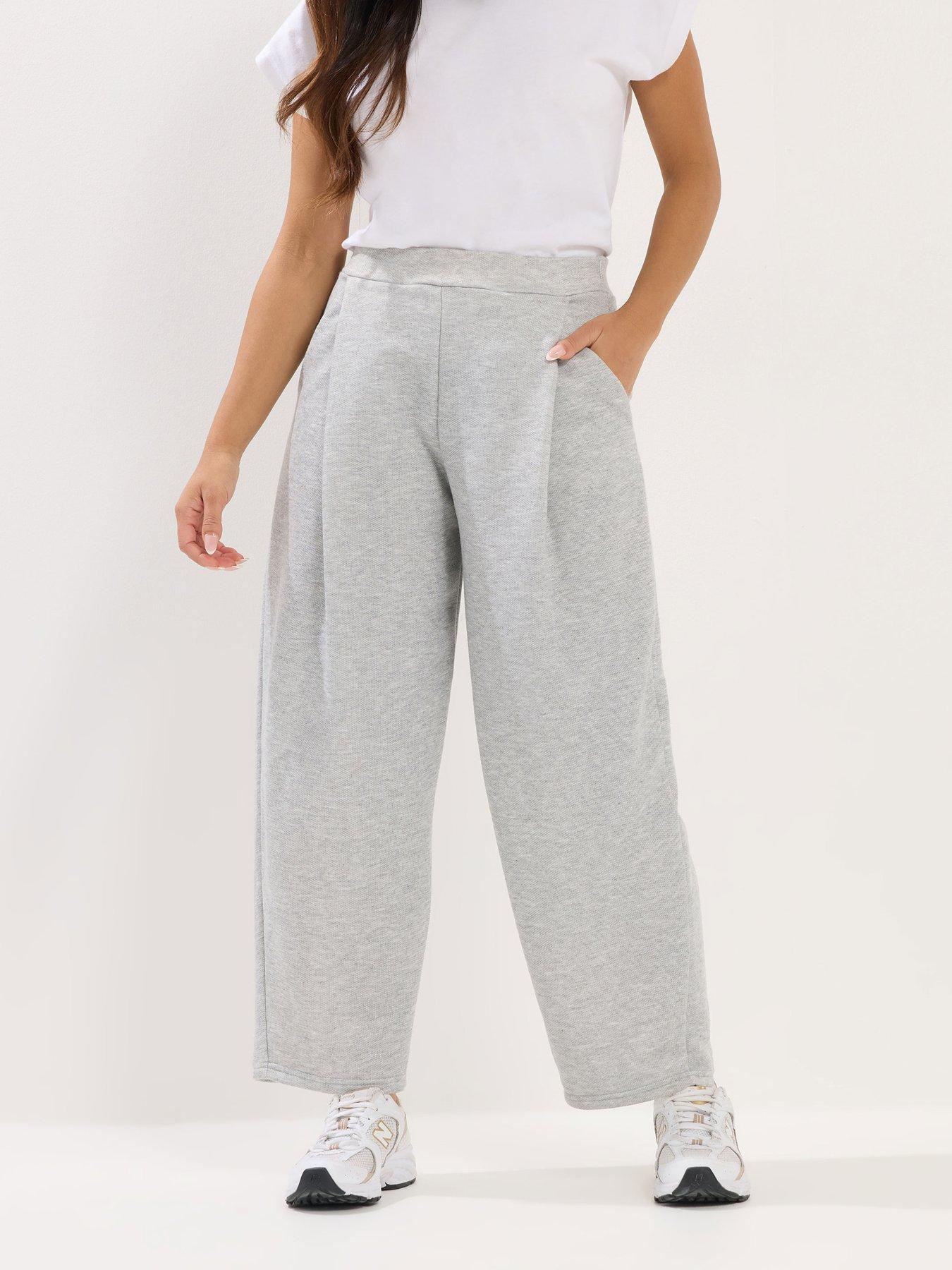 PixieGirl Petite Marl Jersey Pleated Barrel Trousers - Grey
