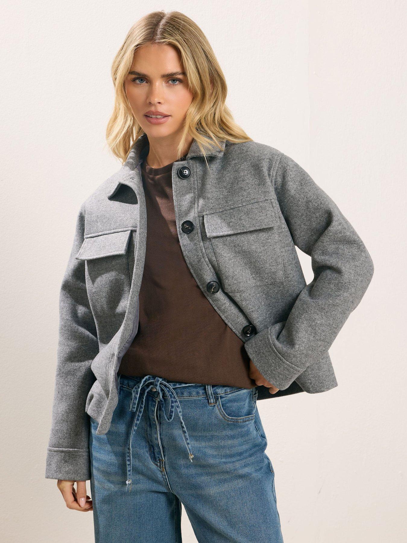 PixieGirl Petite Faux Wool Trucker Jacket - Grey