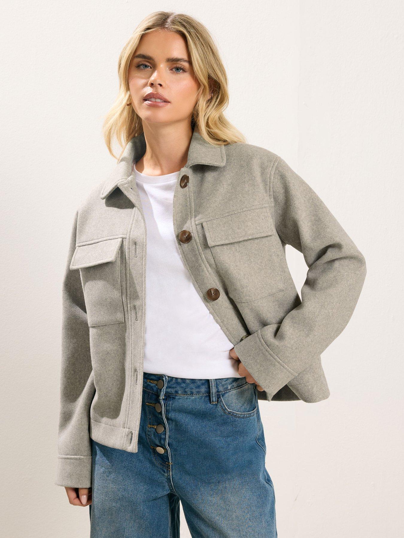 PixieGirl Petite Faux Wool Trucker Jacket - Cream