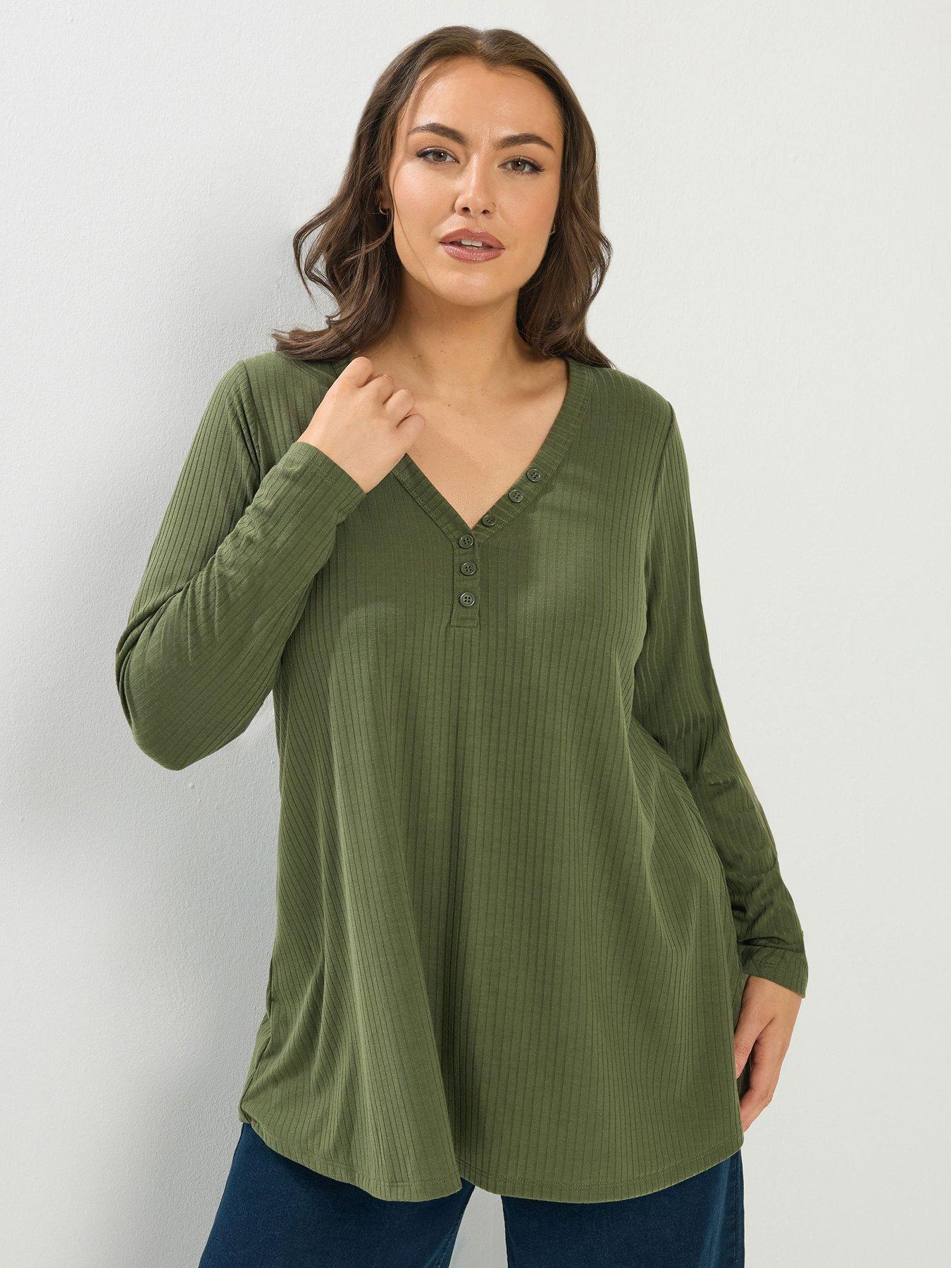 Yours Curve Henley Rib Swing Top