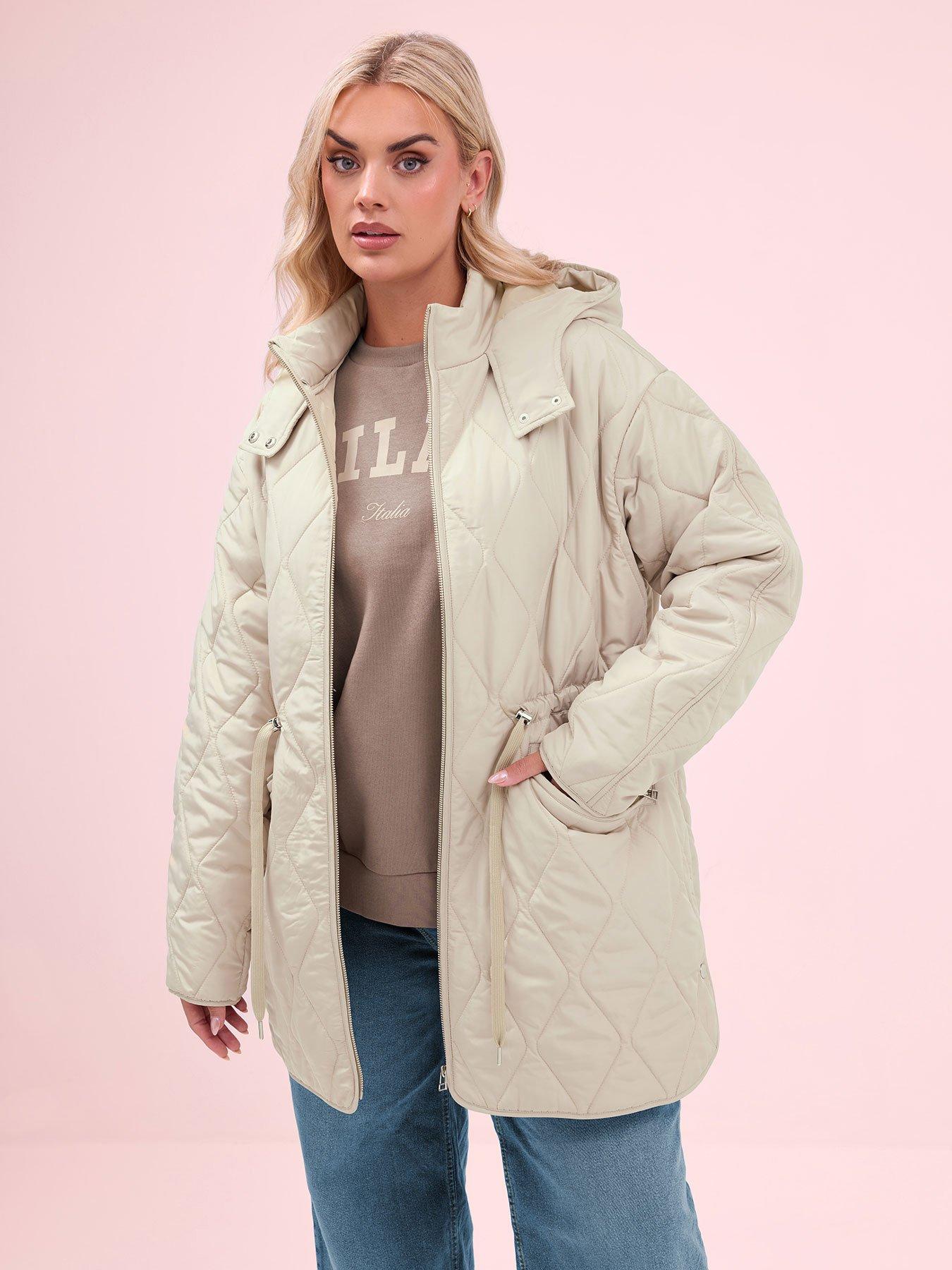 Yours Curve Lightweight Diamond Quilted Jacket - Cream