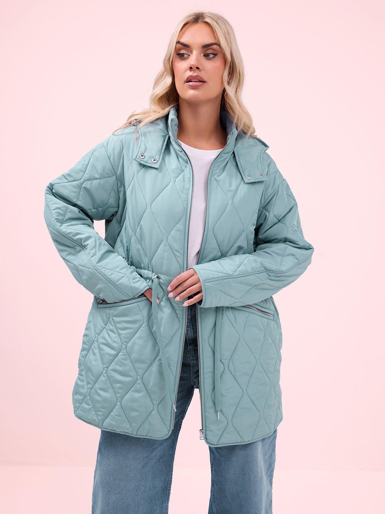 Yours Curve Lightweight Diamond Quilted Jacket - Blue