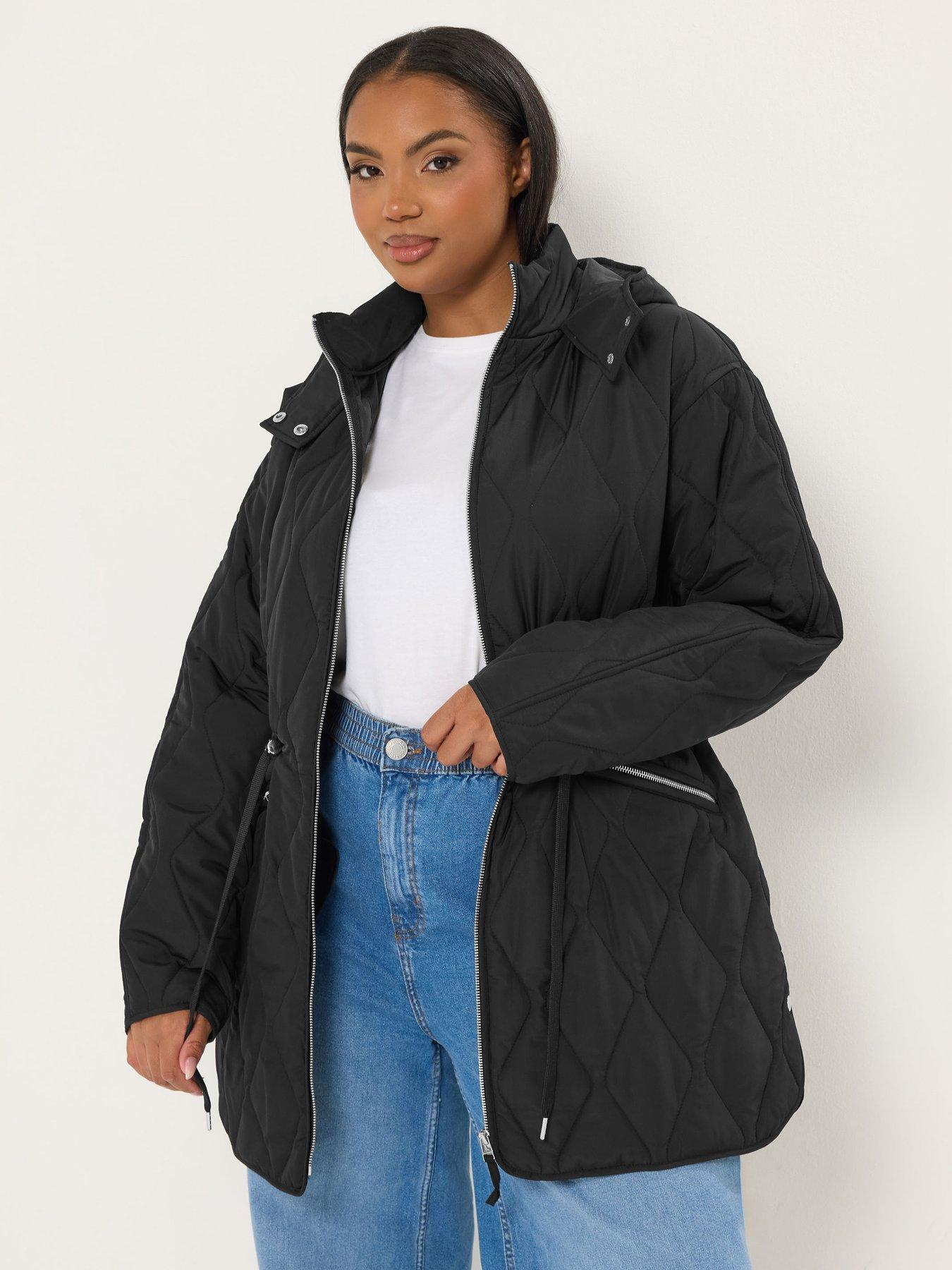 Yours Curve Lightweight Diamond Quilted Midi Jacket - Black
