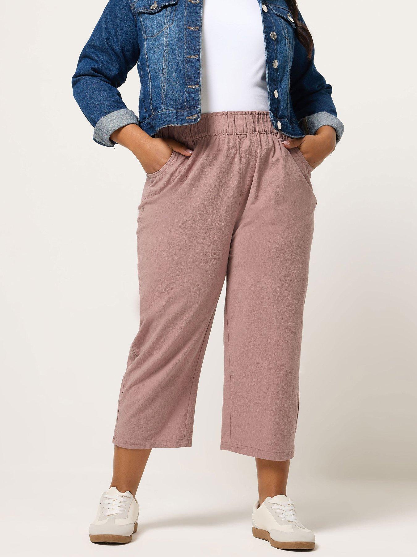 Yours Curve Cool Cotton Cropped Trouser - Pink