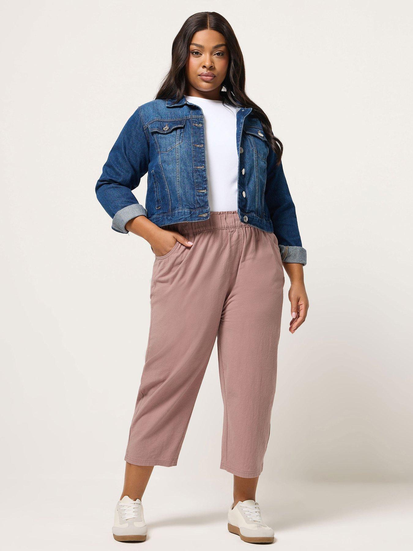 Image 3 of 5 of Yours Curve Cool Cotton Cropped Trouser - Pink