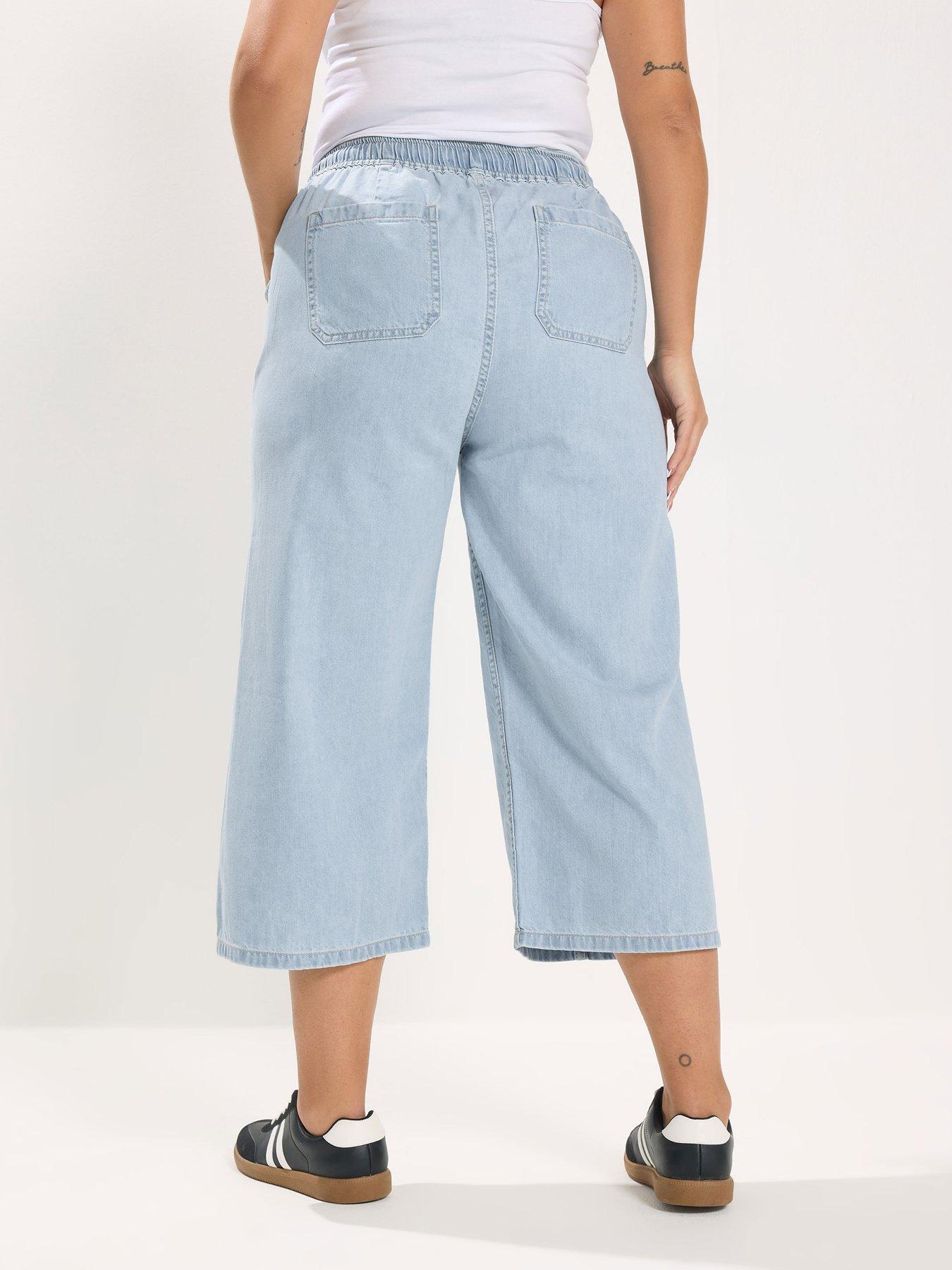 Image 2 of 5 of Yours Curve Tie Waist Cropped Trouser - Blue