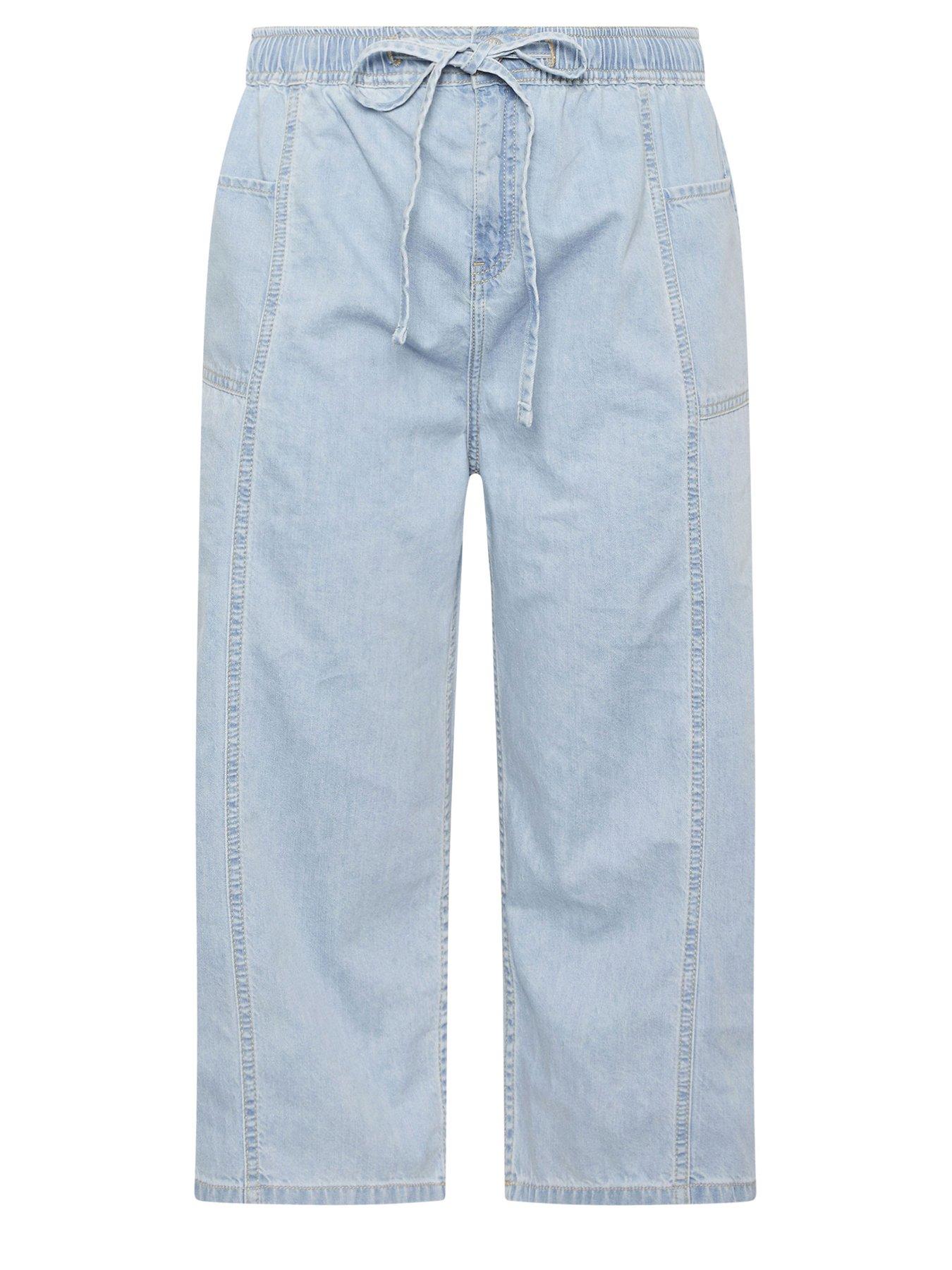 Image 5 of 5 of Yours Curve Tie Waist Cropped Trouser - Blue