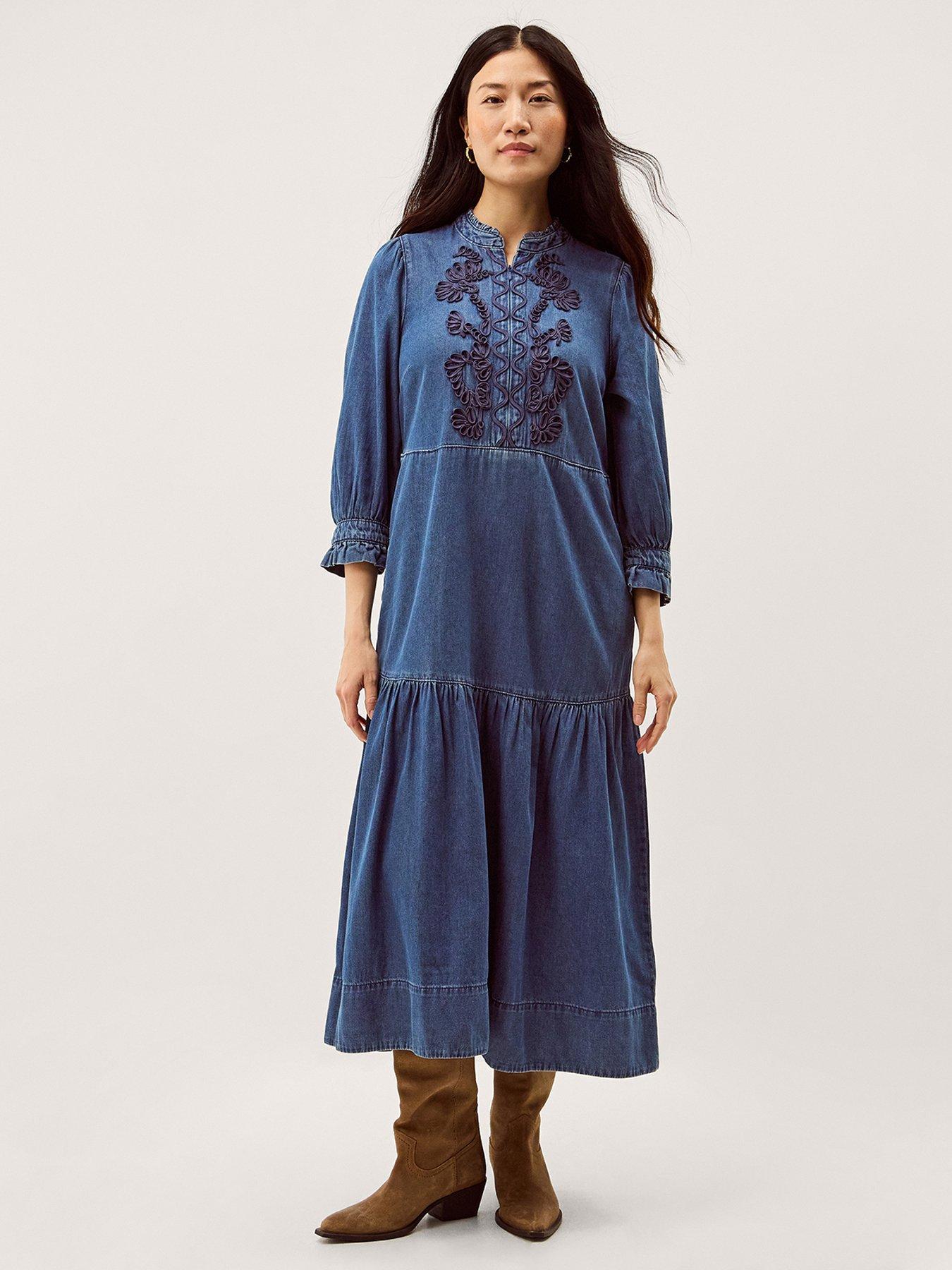 Monsoon Melissa Embroidered Midi Dress - Blue