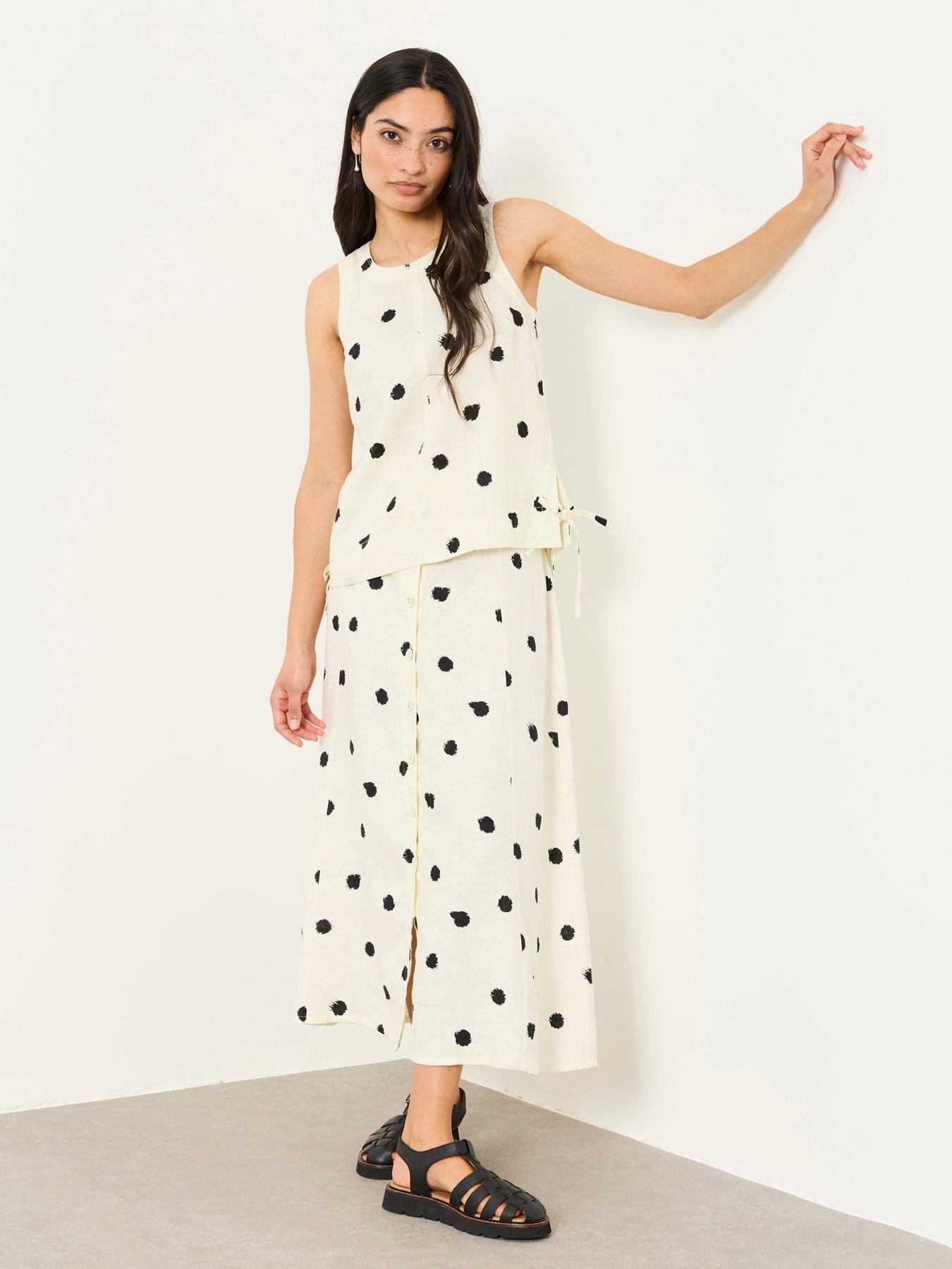 Fatface Eleana Linen Spot Midi Skirt- Cream