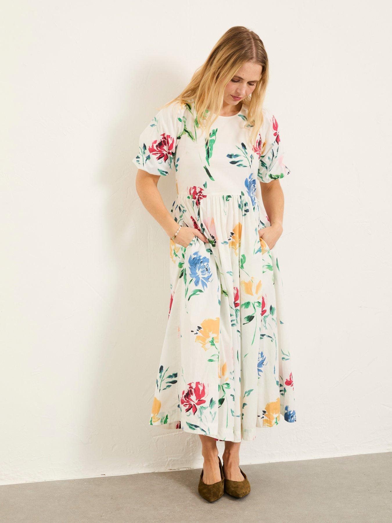 FatFace: Bria Floral Midi Dress - White