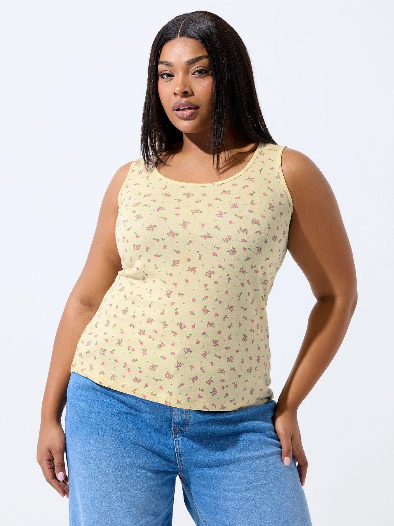 Yours Curve Ditsy Print Vest Top - Yellow
