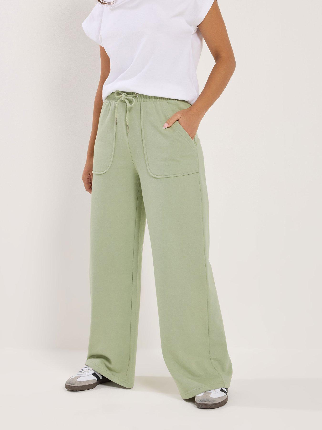 PixieGirl Petite Patch Pocket Wide Leg Joggers - Green