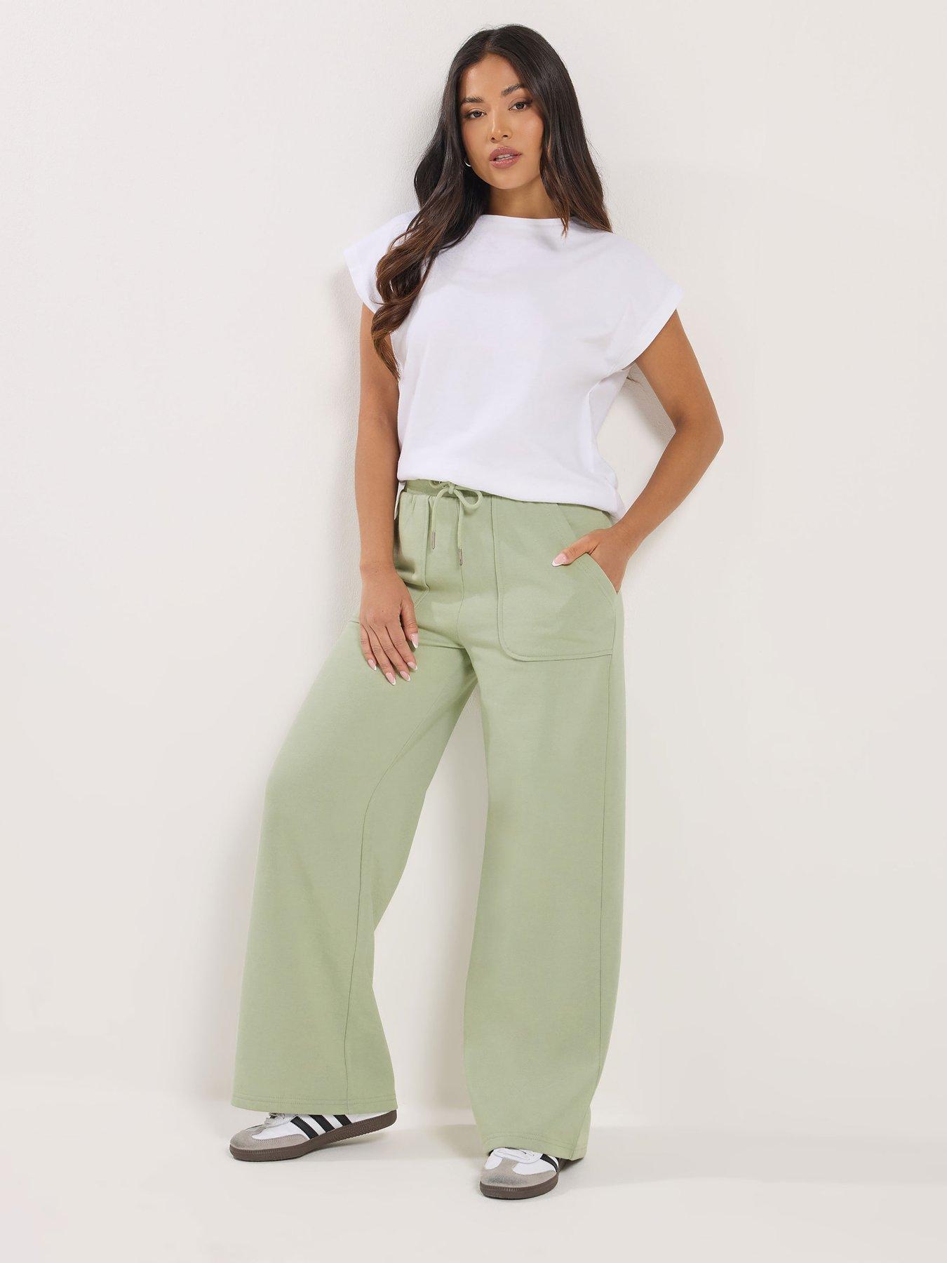 Image 3 of 5 of PixieGirl Petite Patch Pocket Wide Leg Joggers - Green