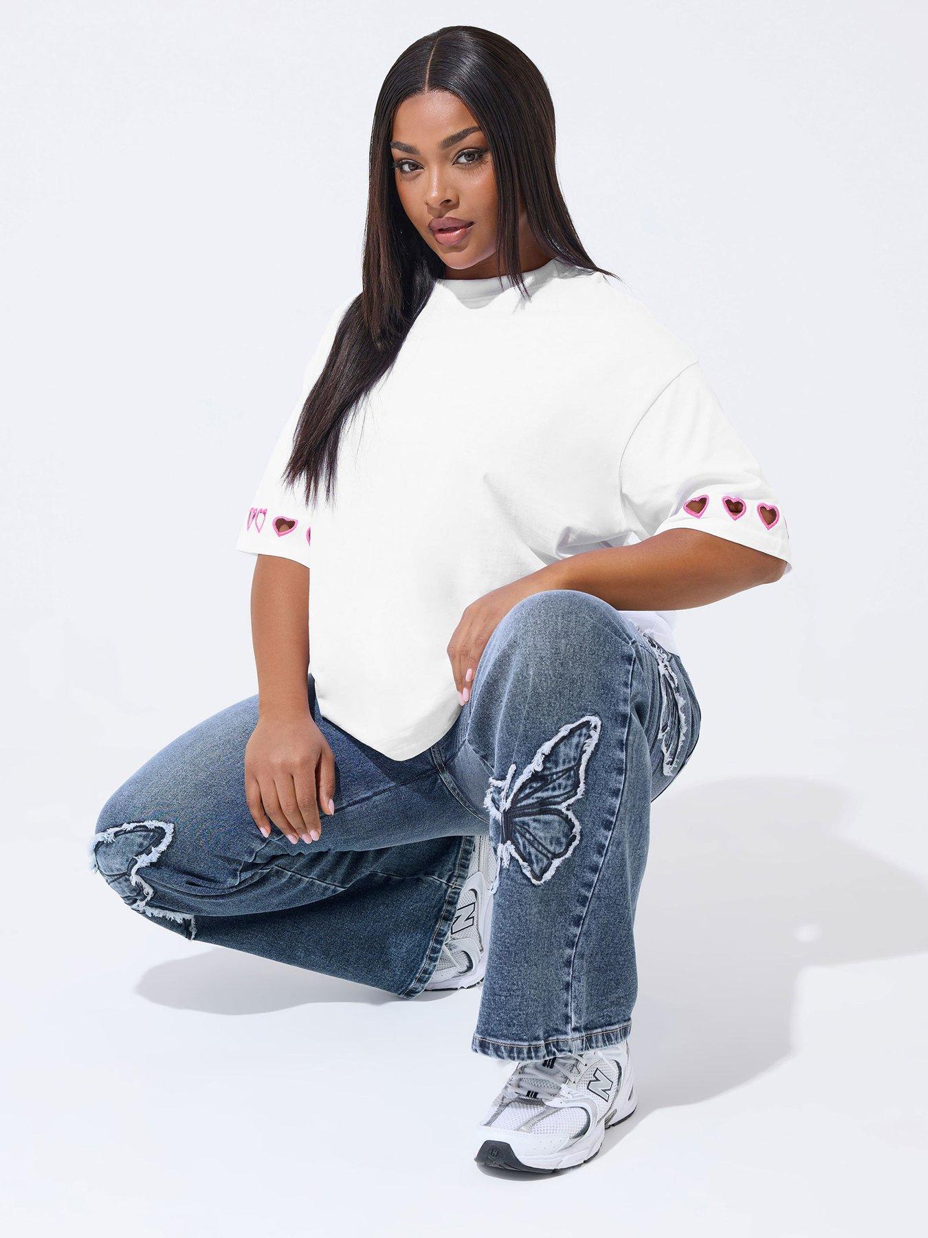 Yours Curve Heart Cut Out T-Shirt - White