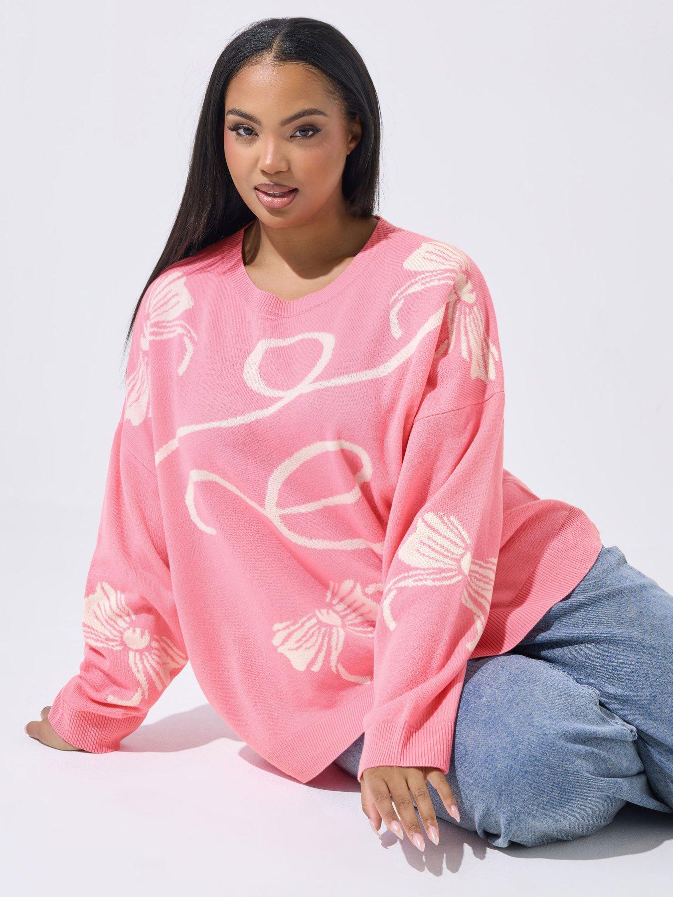 Yours Curve Bow Jumper - Pink
