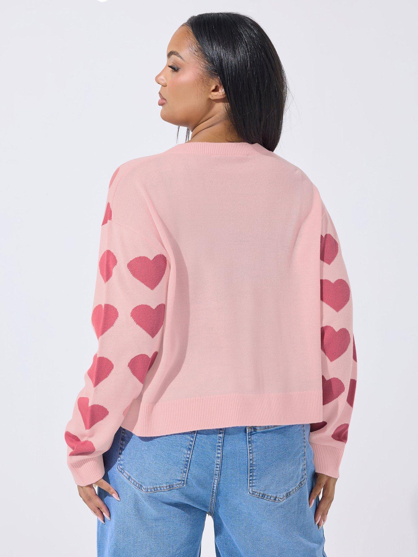 Image 2 of 5 of Yours Curve Heart Knitted Cardigan - Pink