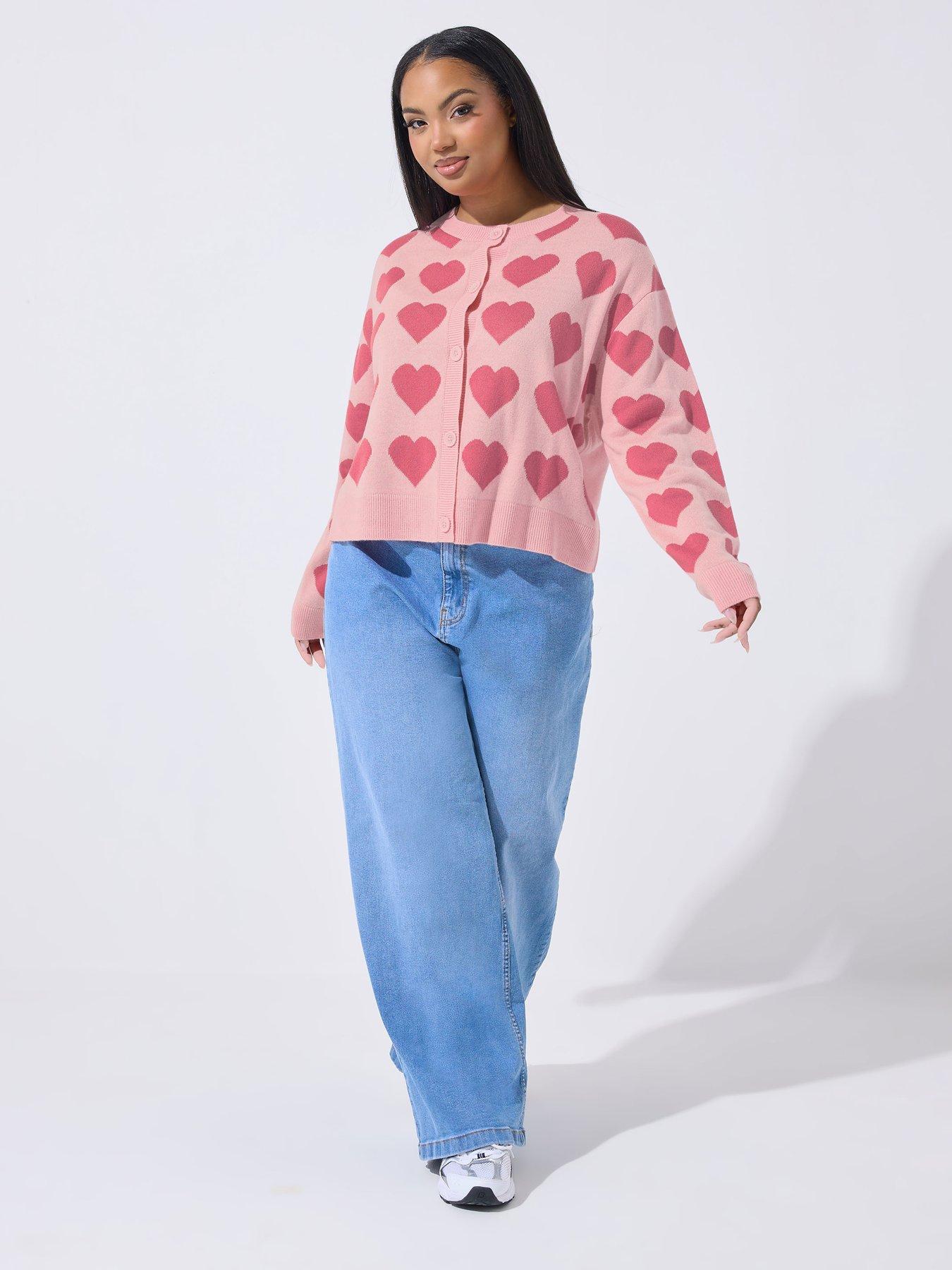 Image 3 of 5 of Yours Curve Heart Knitted Cardigan - Pink