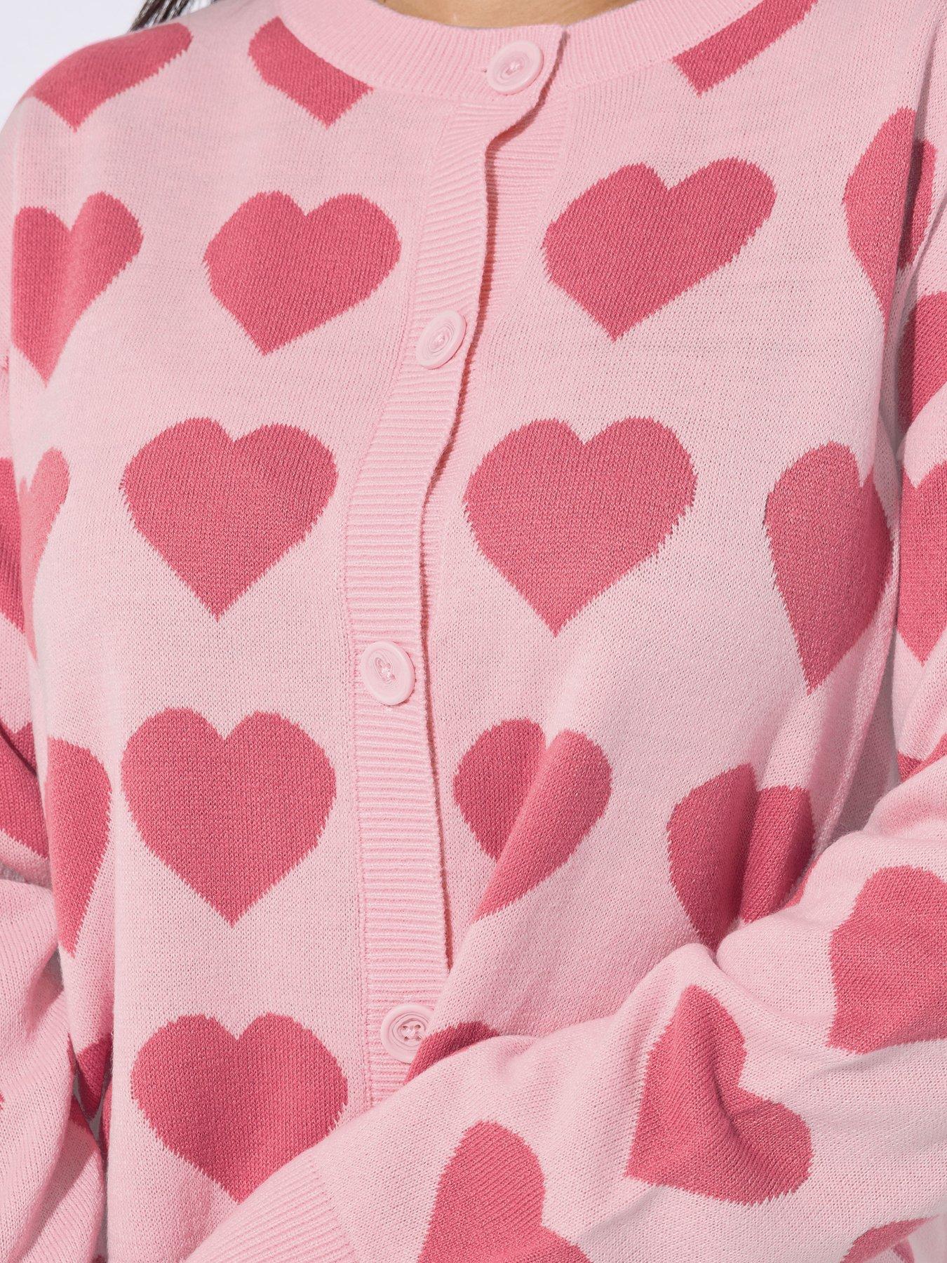 Image 4 of 5 of Yours Curve Heart Knitted Cardigan - Pink