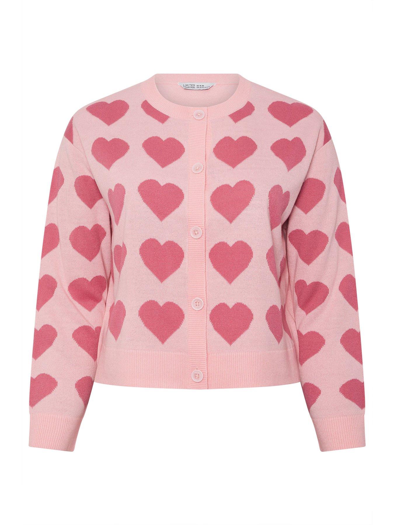 Image 5 of 5 of Yours Curve Heart Knitted Cardigan - Pink