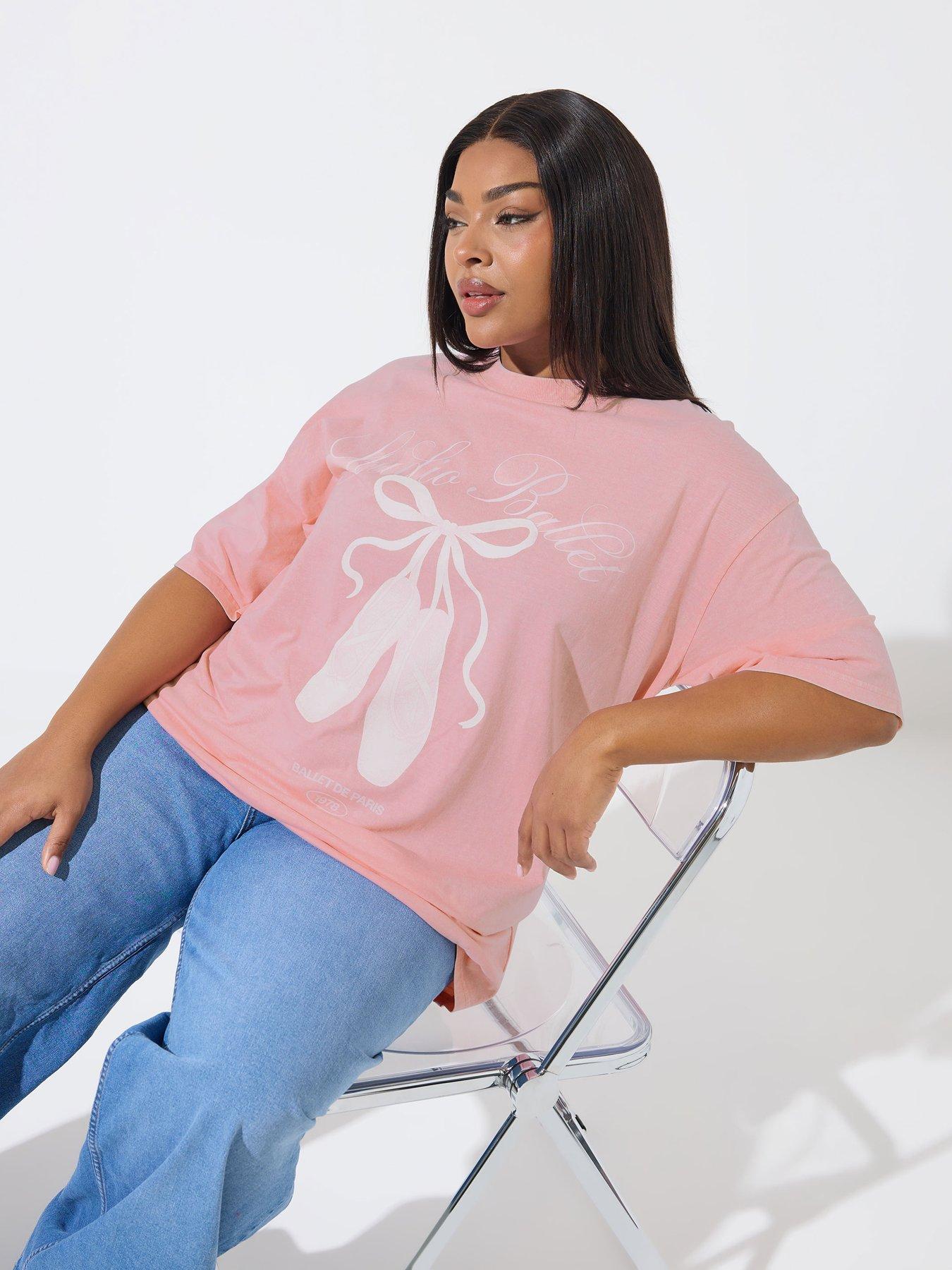 Yours Curve Ballet Longline T-Shirt - Pink
