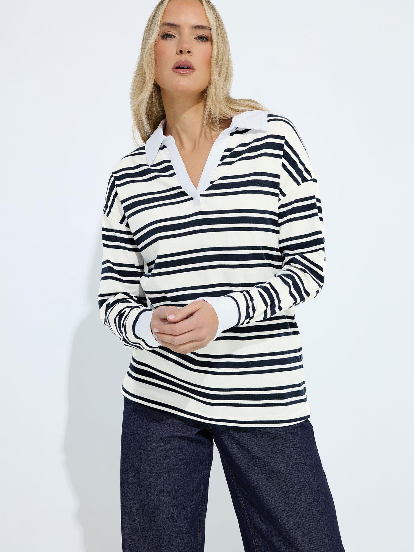 Long Tall Sally Oversized Long Sleeve Placket Polo Top - White
