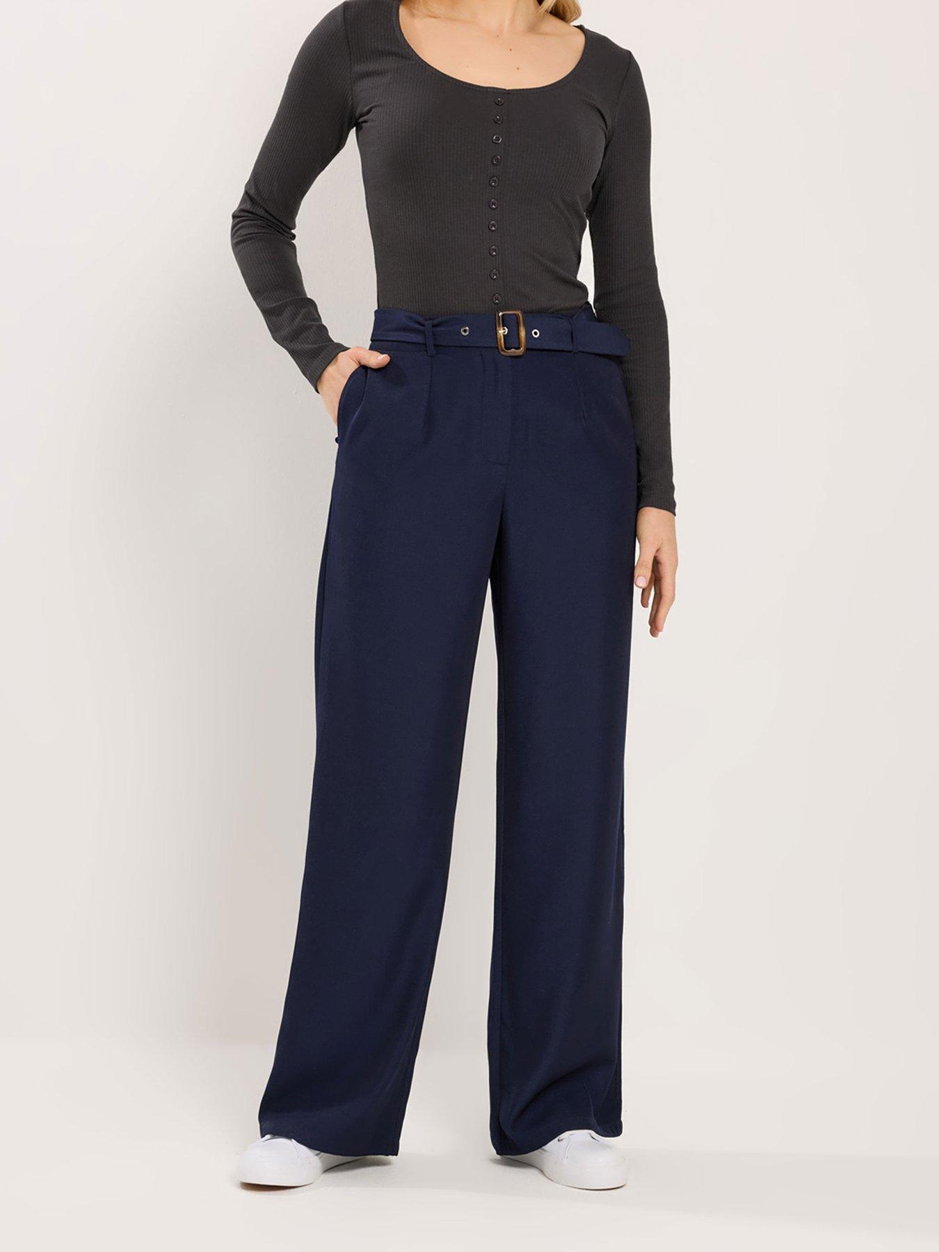 Long Tall Sally Belted Wide Leg Trousers 36" - Blue