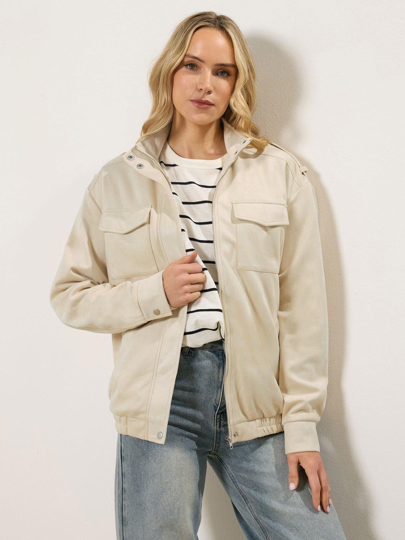 Long Tall Sally Long Sleeve Faux Suede Jacket - Cream