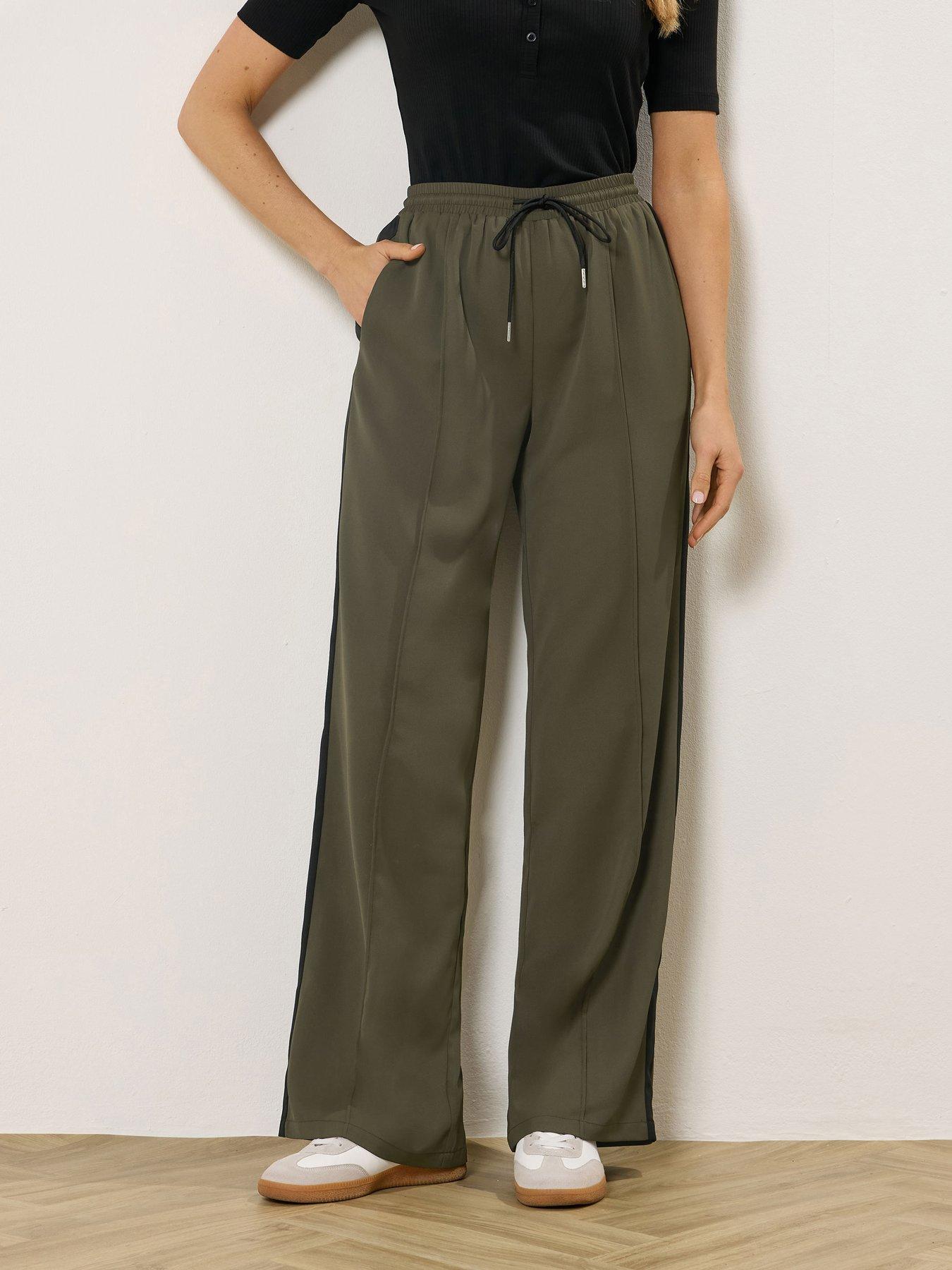 Image 1 of 5 of Long Tall Sally Side Stripe Wide Leg Trousers 36" - Green