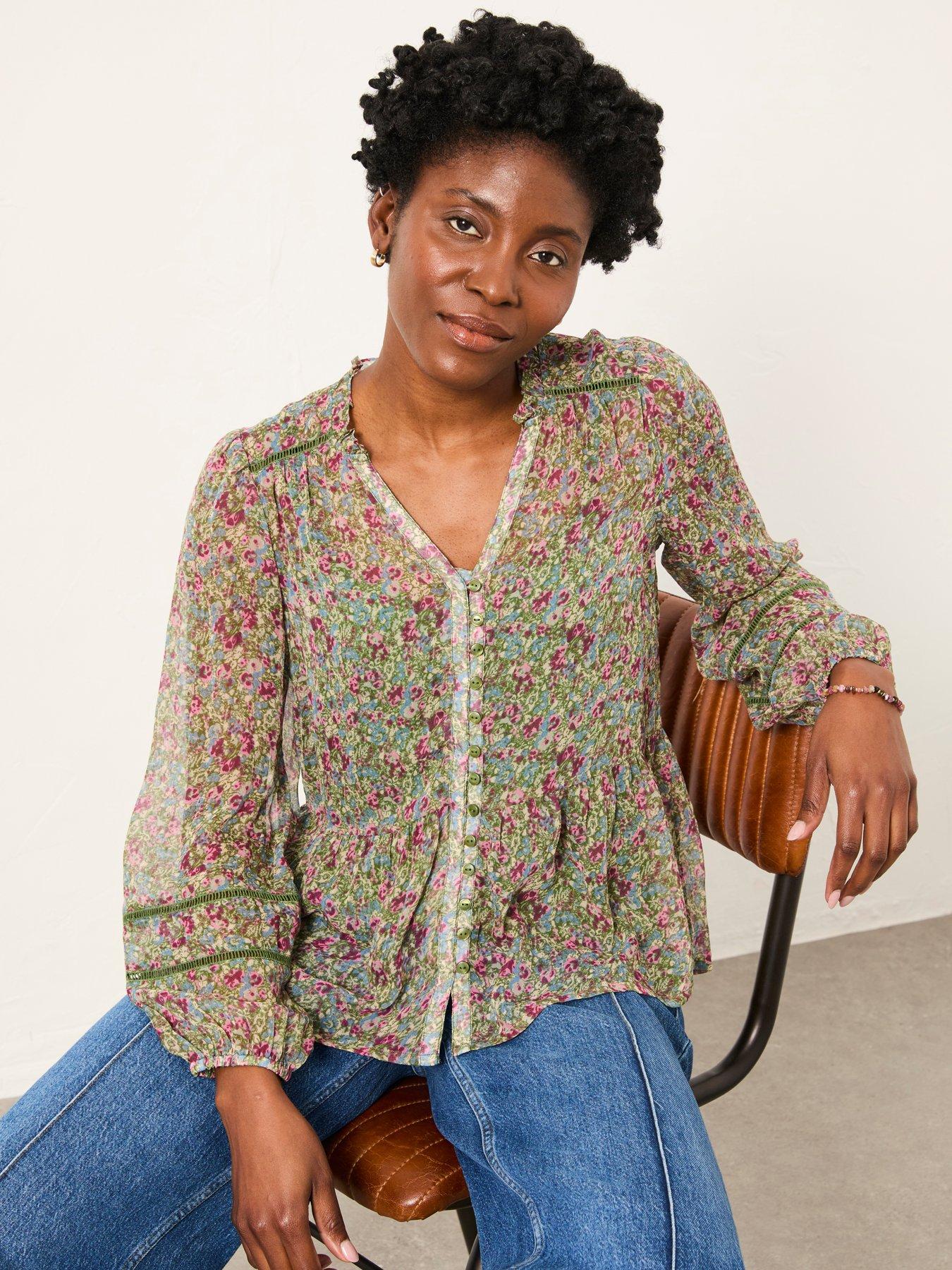 Image 1 of 5 of FatFace Mel Ditsy Meadow Blouse - Green