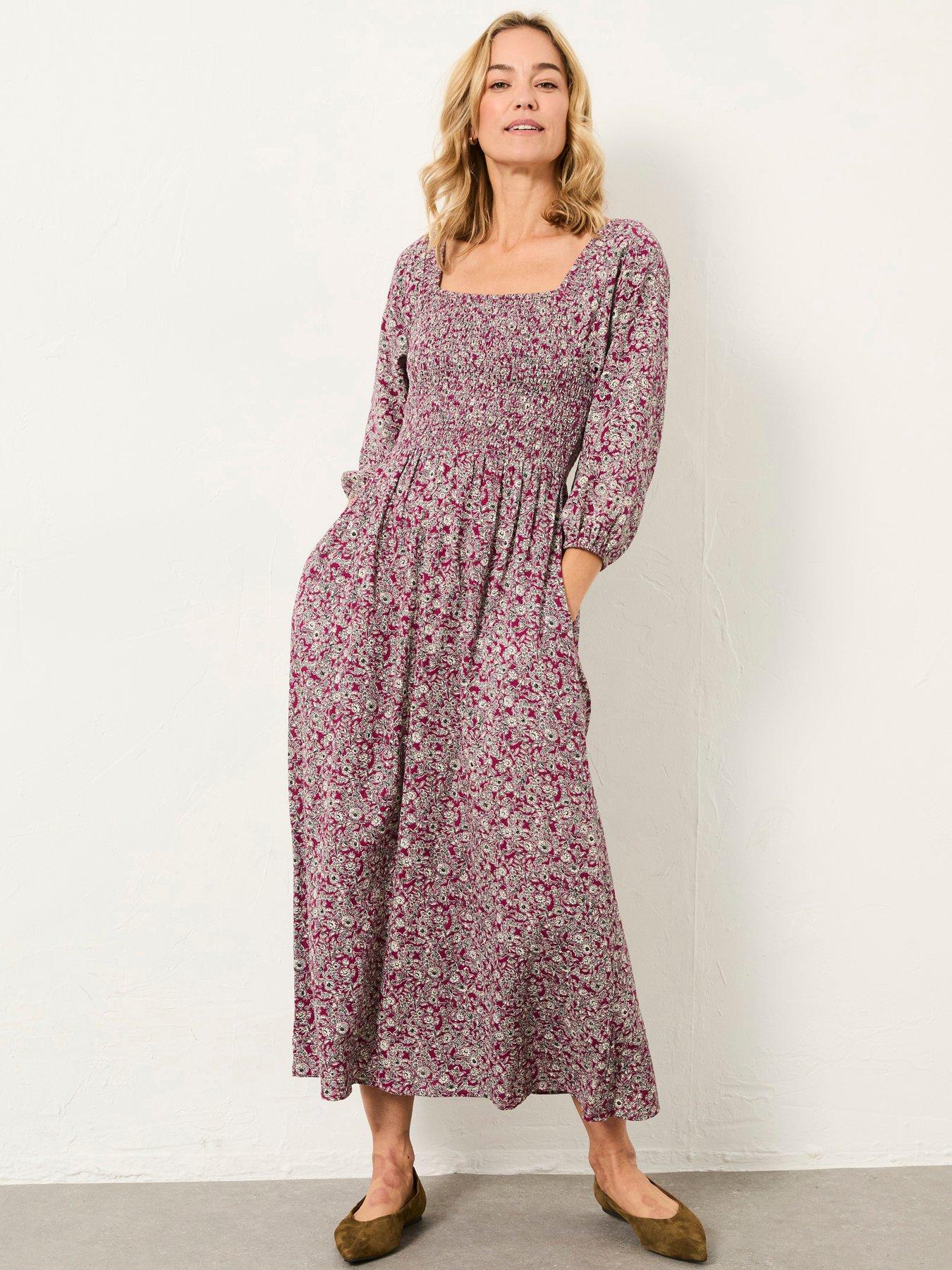 Image 1 of 6 of FatFace Adele 2 Tone Floral Regular Midi Dress - Plum Purple