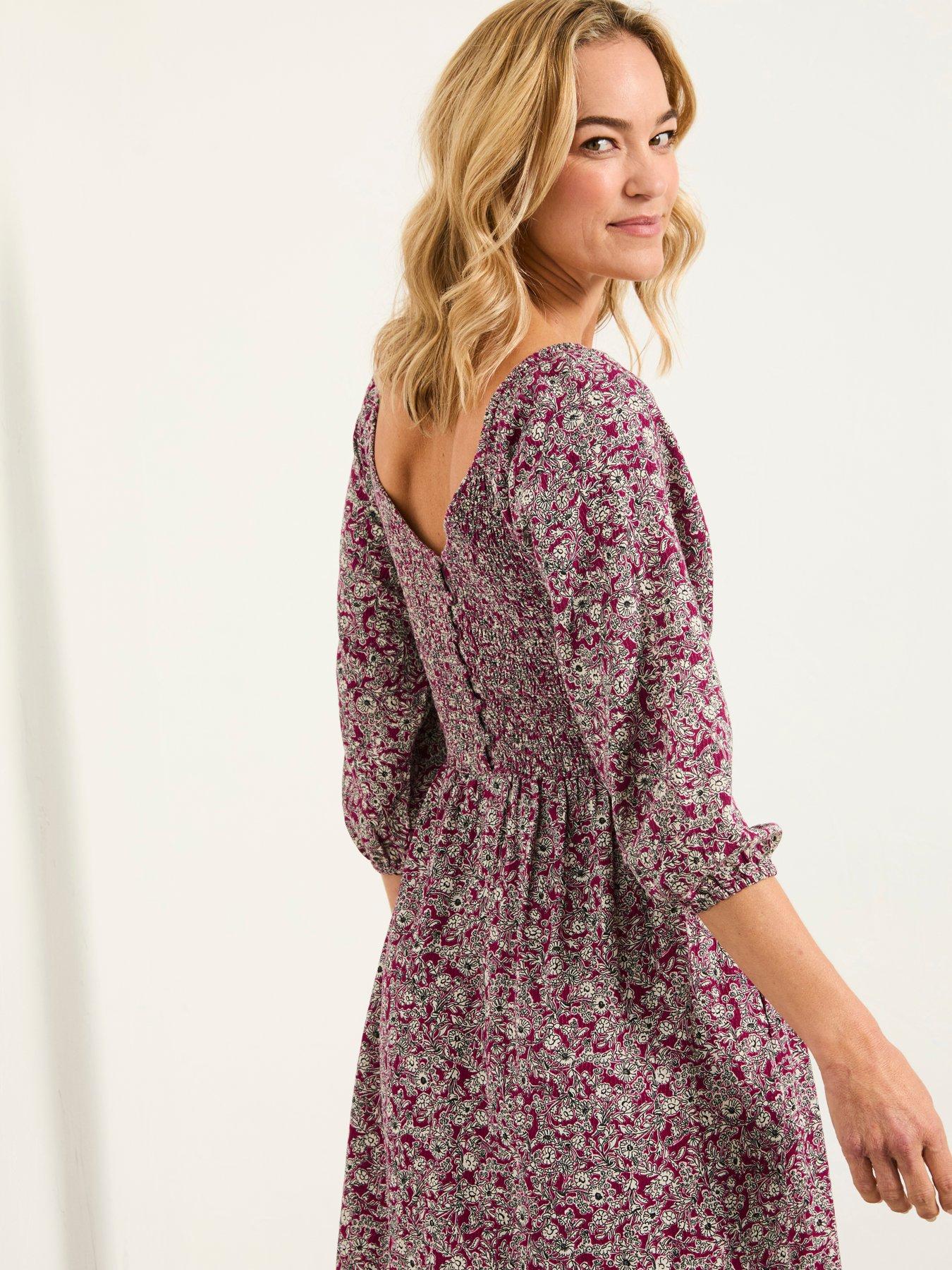 Image 2 of 6 of FatFace Adele 2 Tone Floral Regular Midi Dress - Plum Purple