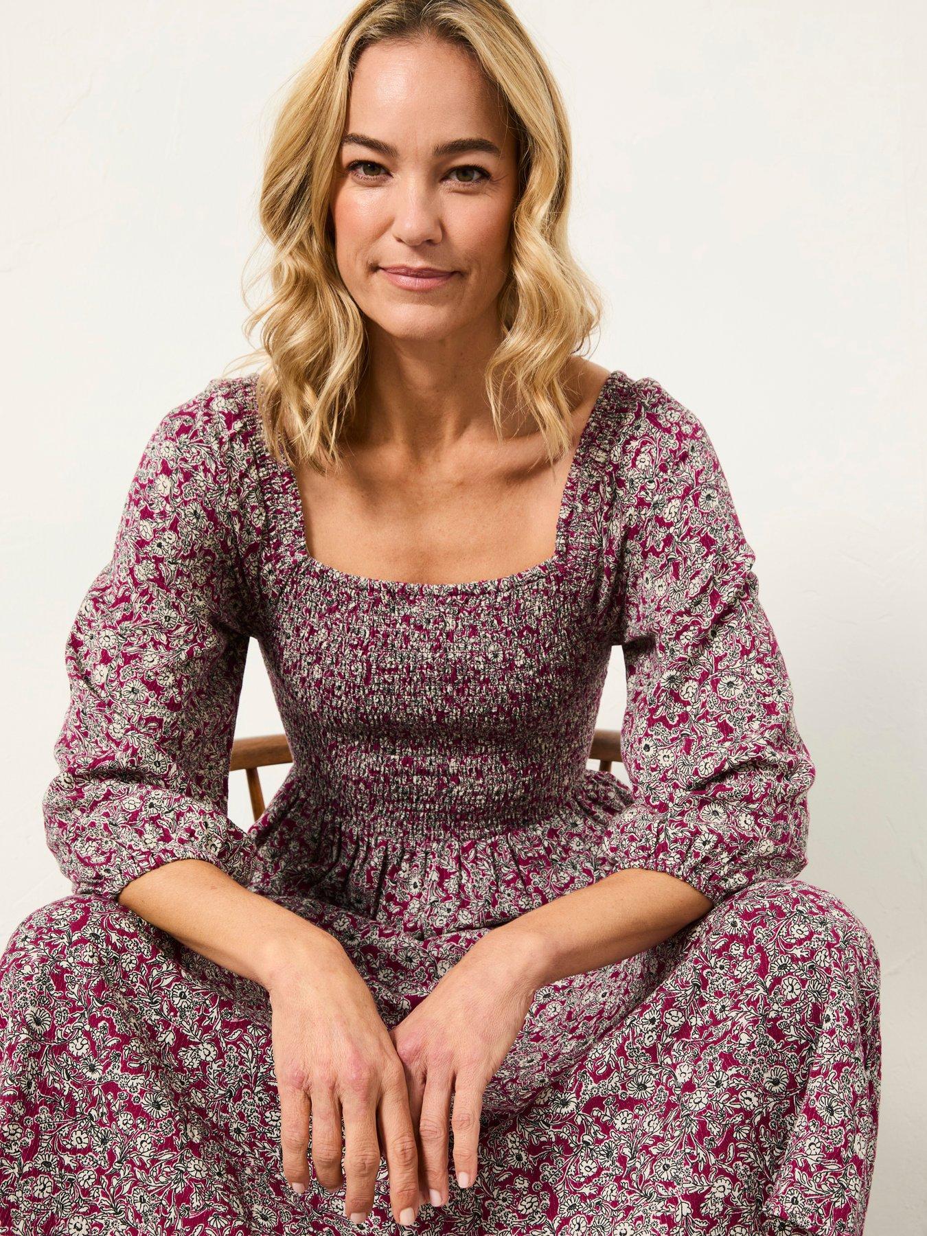Image 3 of 6 of FatFace Adele 2 Tone Floral Regular Midi Dress - Plum Purple