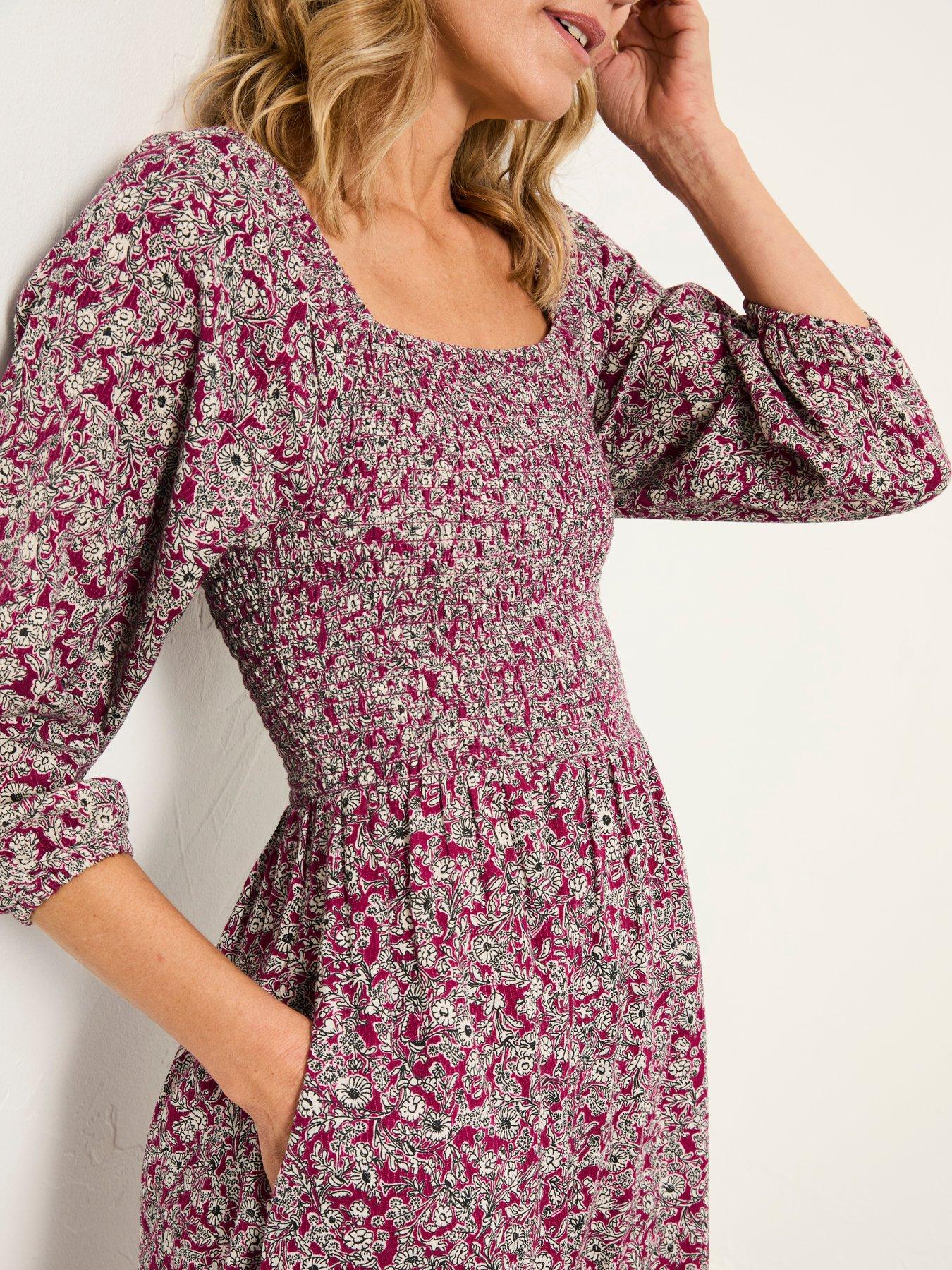 Image 4 of 6 of FatFace Adele 2 Tone Floral Regular Midi Dress - Plum Purple