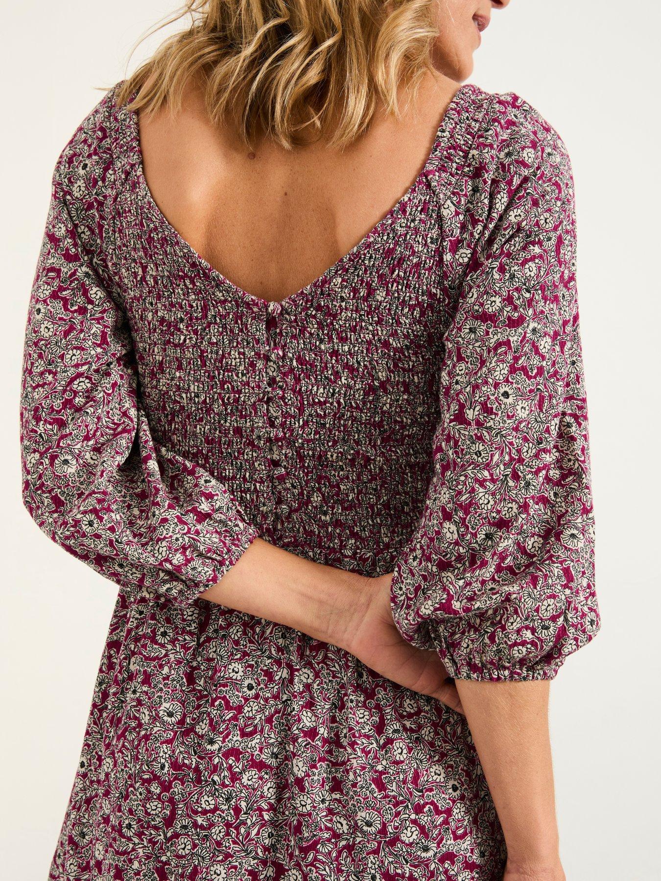 Image 5 of 6 of FatFace Adele 2 Tone Floral Regular Midi Dress - Plum Purple