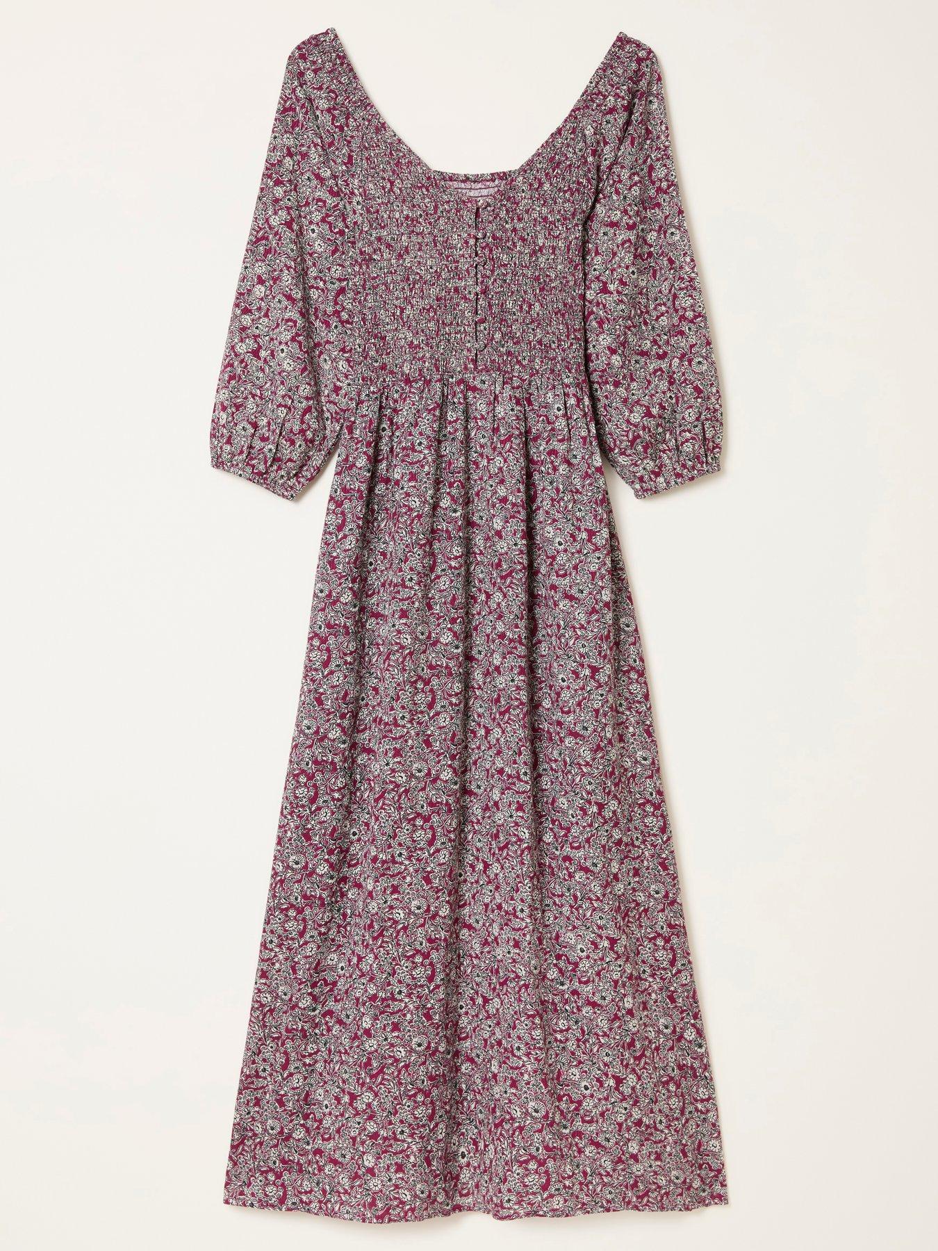 Image 6 of 6 of FatFace Adele 2 Tone Floral Regular Midi Dress - Plum Purple