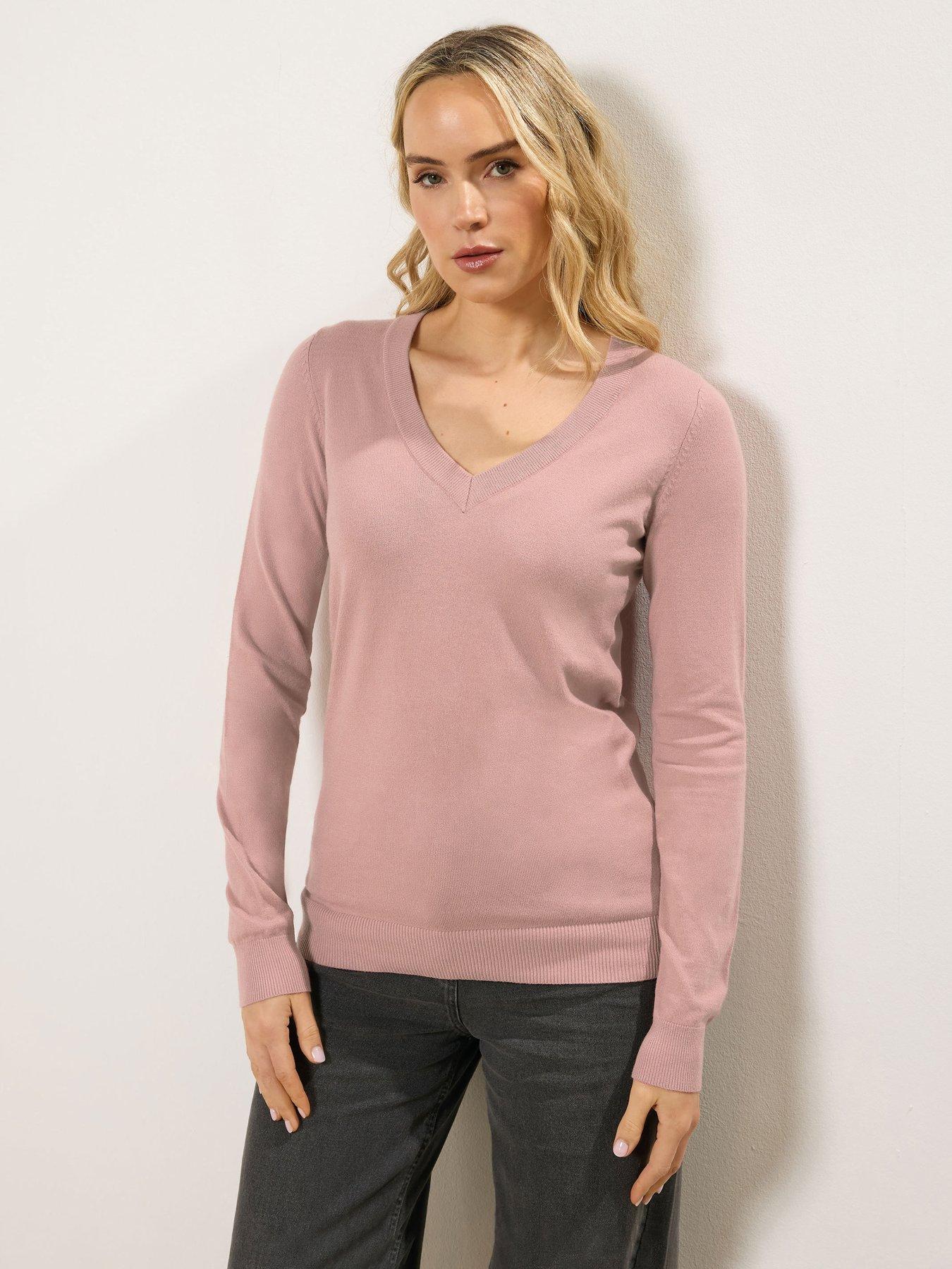 Long Tall Sally Fine Gauge V-Neck Jumper - Pink