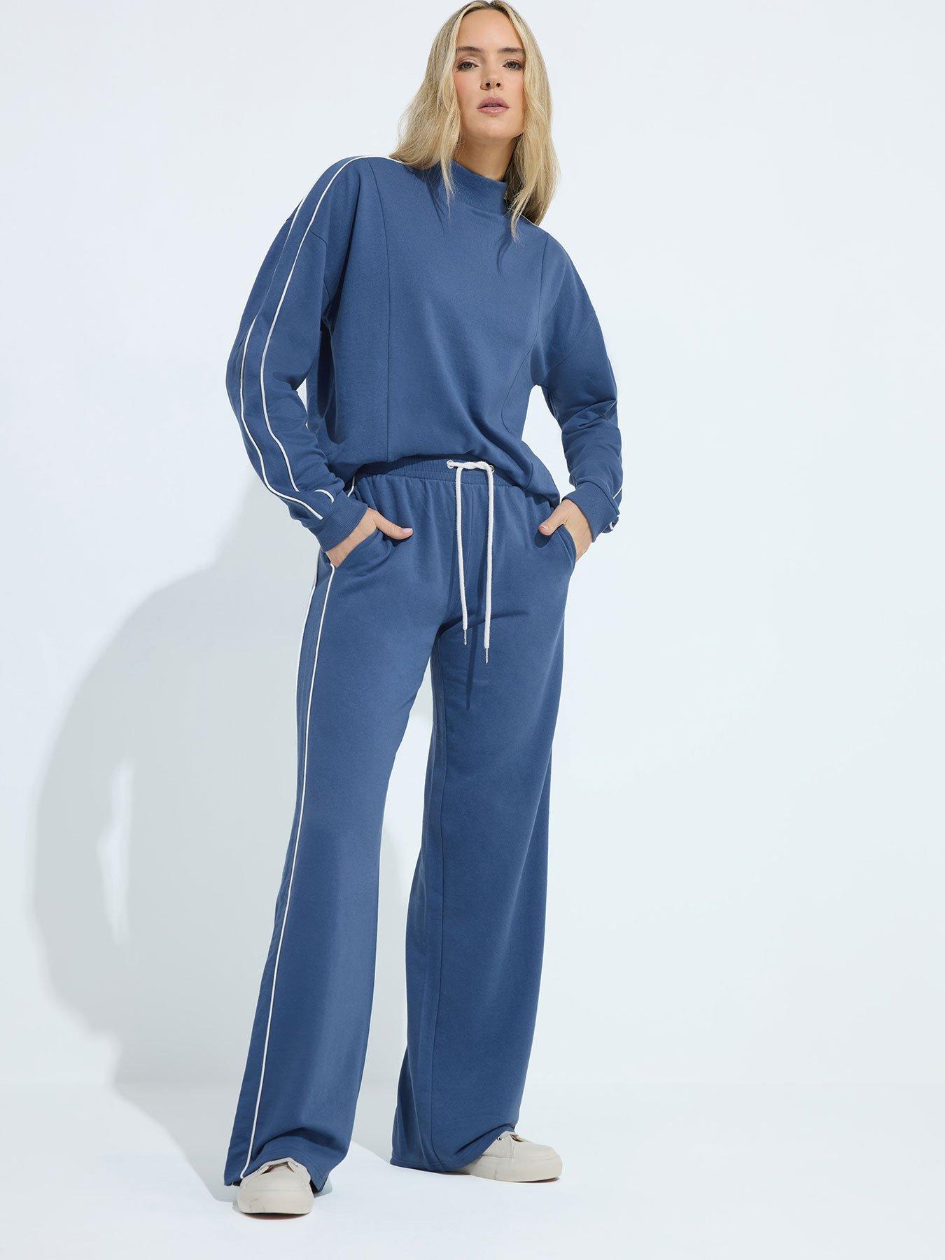 Long Tall Sally Piped Wide Leg Jogger 36" - Blue